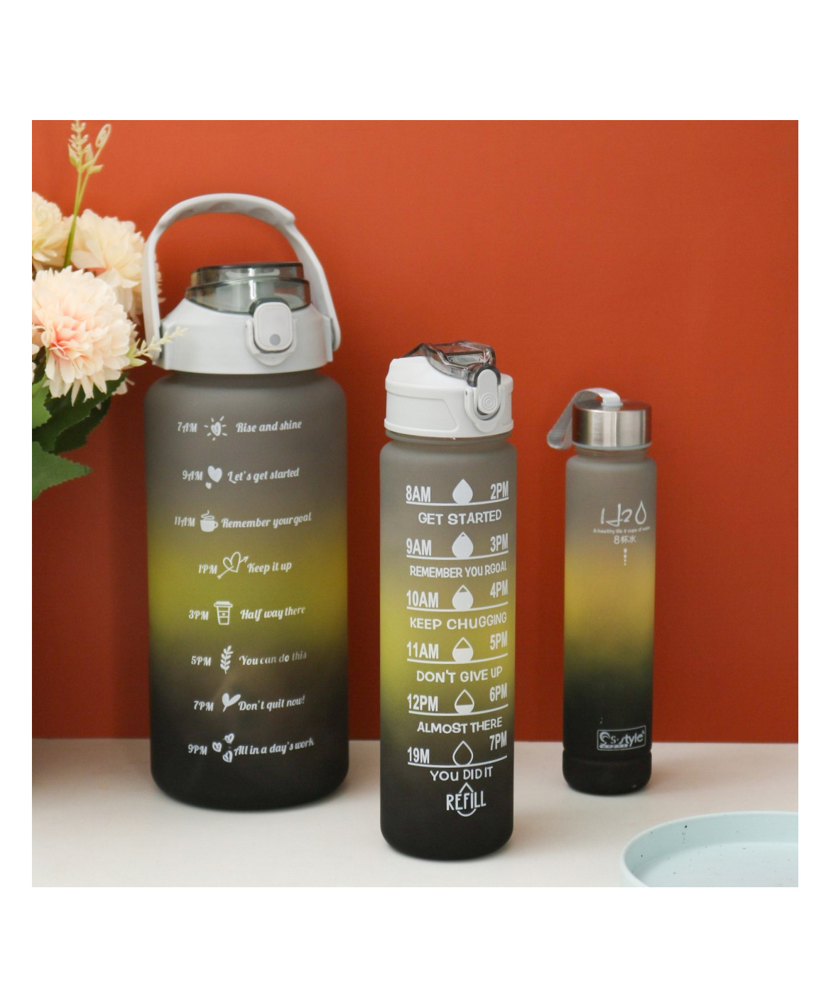 The Procure Store Motivational Gym Bottle Combo Set of 3- Black-image-2