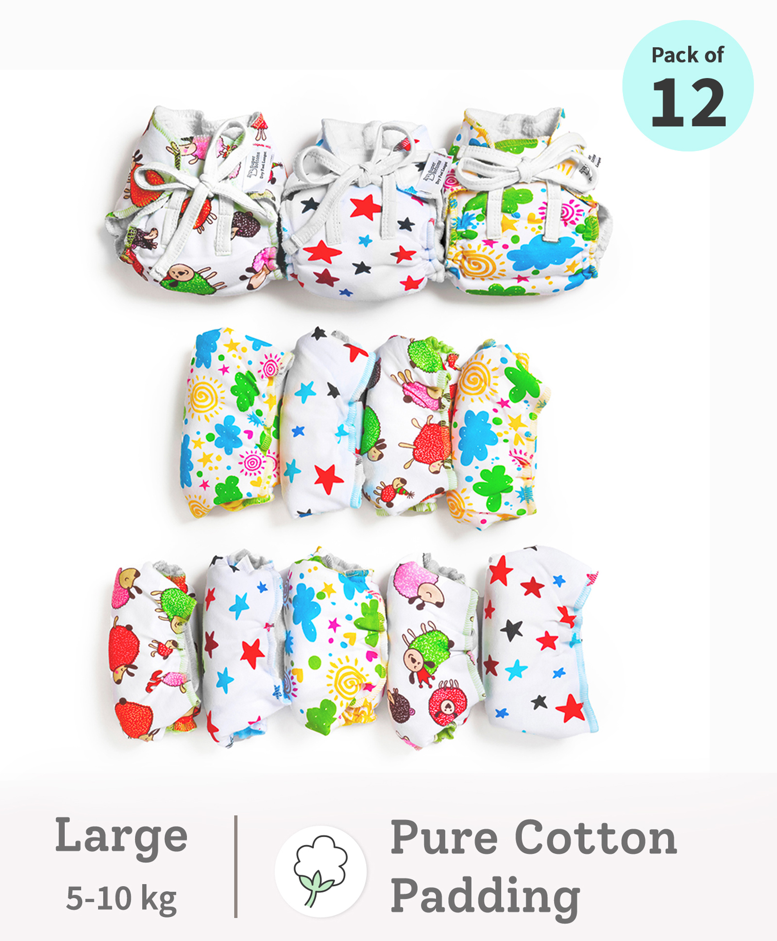 SuperBottoms DryFeel Langot for New Born Baby  Fully Waterproof  100% Cotton  Large  Pack of 12-image-45