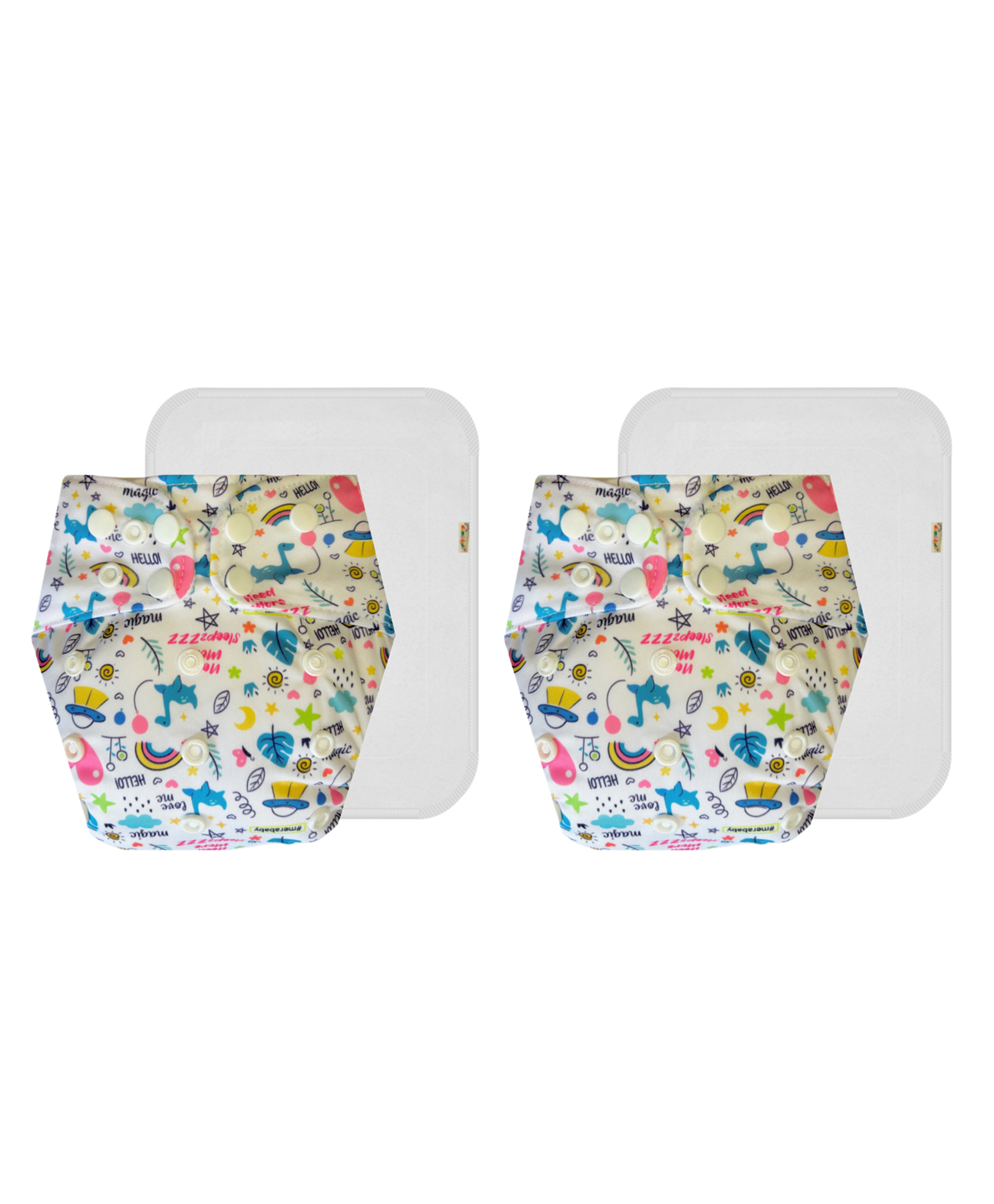 Dumbledo Cloth Diaper Reusable Adjustable Free Size Leak Proof Eco-Friendly Quick Dry Without Insert Pack of 2 - White-image-30