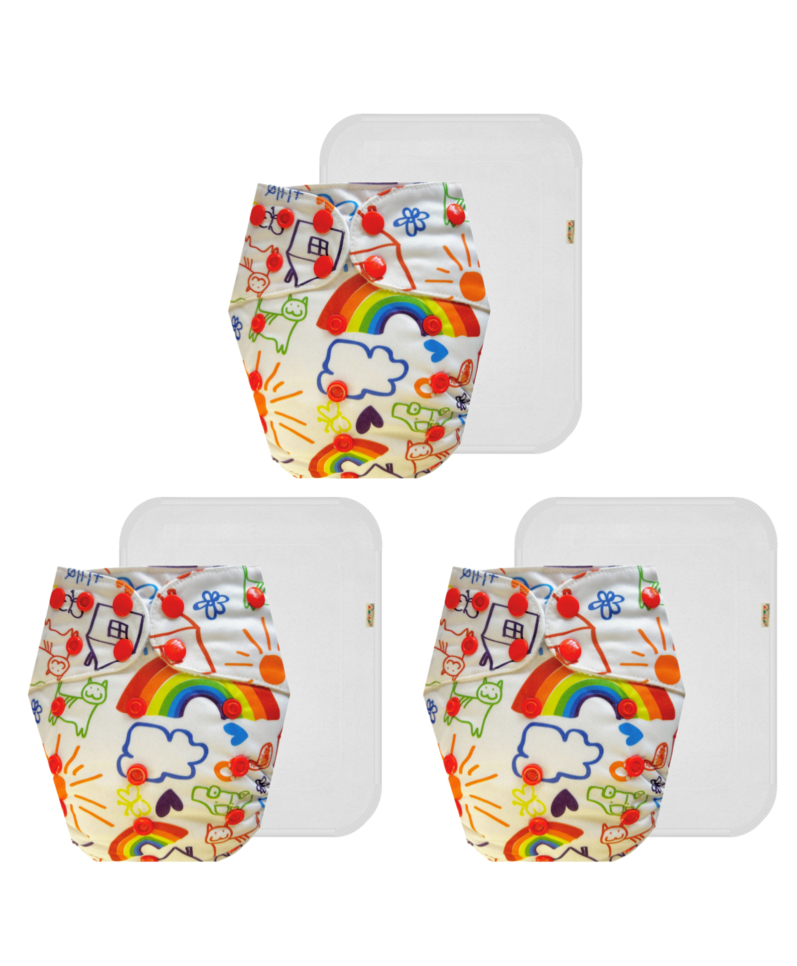 Dumbledo Cloth Diaper Leak Proof Eco-Friendly Reusable Adjustable Free Size Quick Dry Unisex Without Insert Pack of 3 - White-image-38