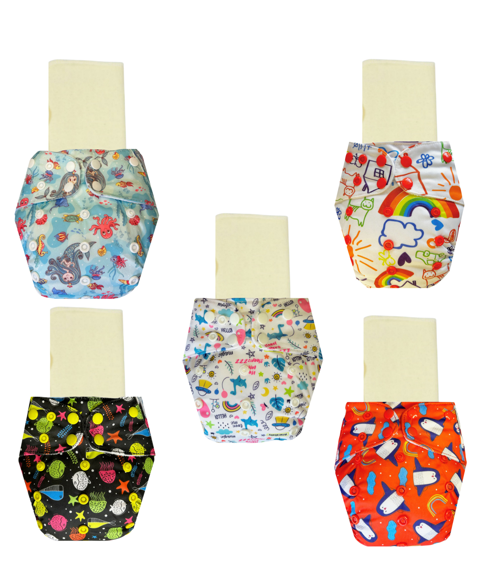Dumbledo Cloth Diaper Eco-Friendly Reusable Adjustable Free Size Leak Proof Quick Dry Unisex With Insert Pack of 5 - Multicolor-image-36