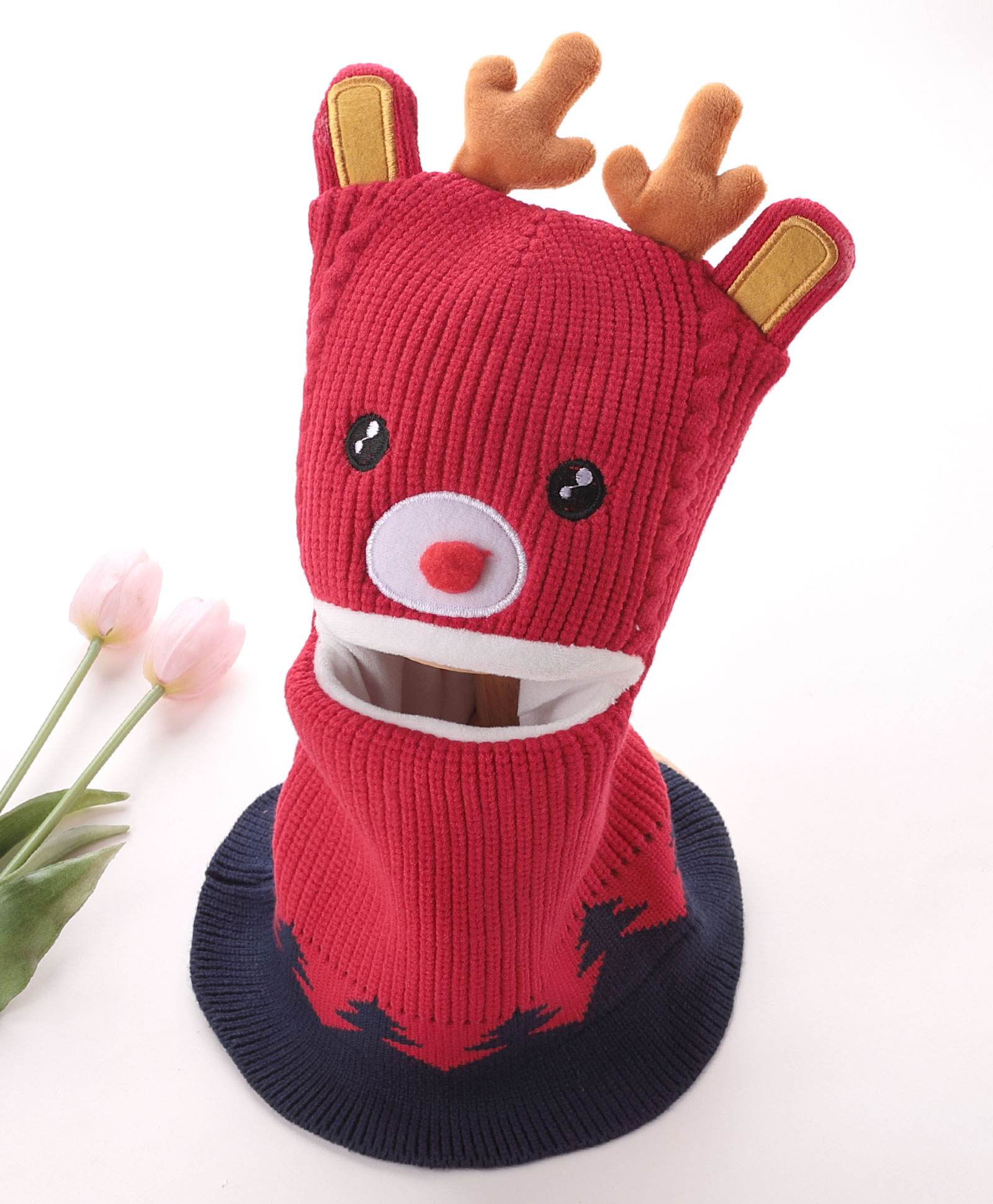 Babyhug Acrylic Monkey Cap Reindeer Print - Red-image-36