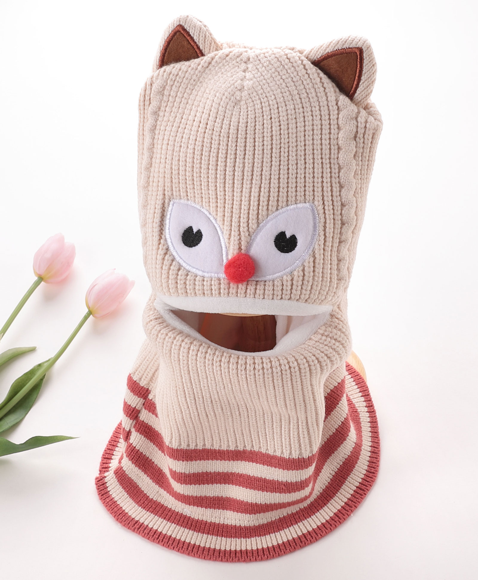 Babyhug Acrylic Monkey Cap Kitty Print - Beige-image-40