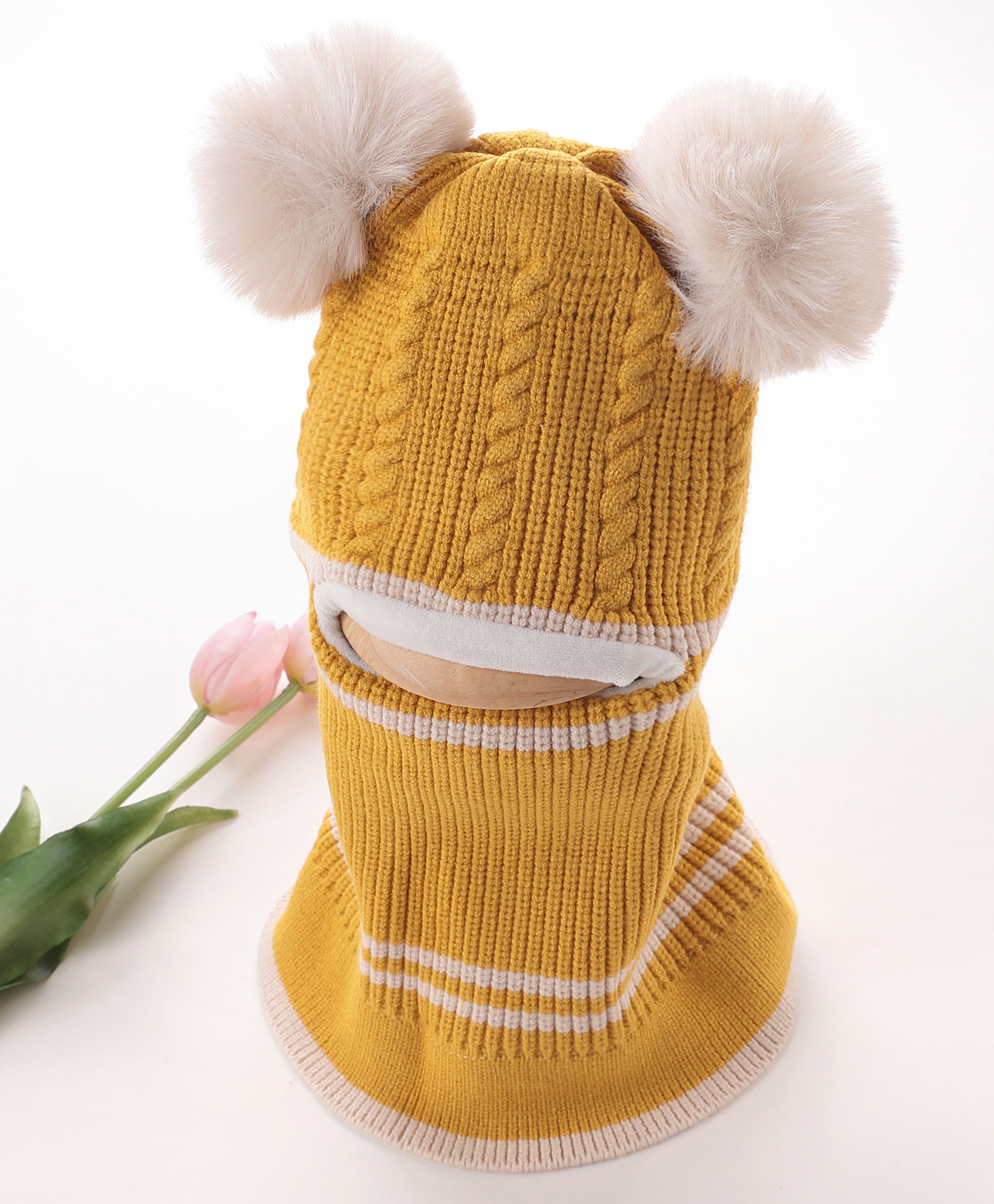 Babyhug Acrylic Cable Knit Monkey Cap - Mustard-image-22