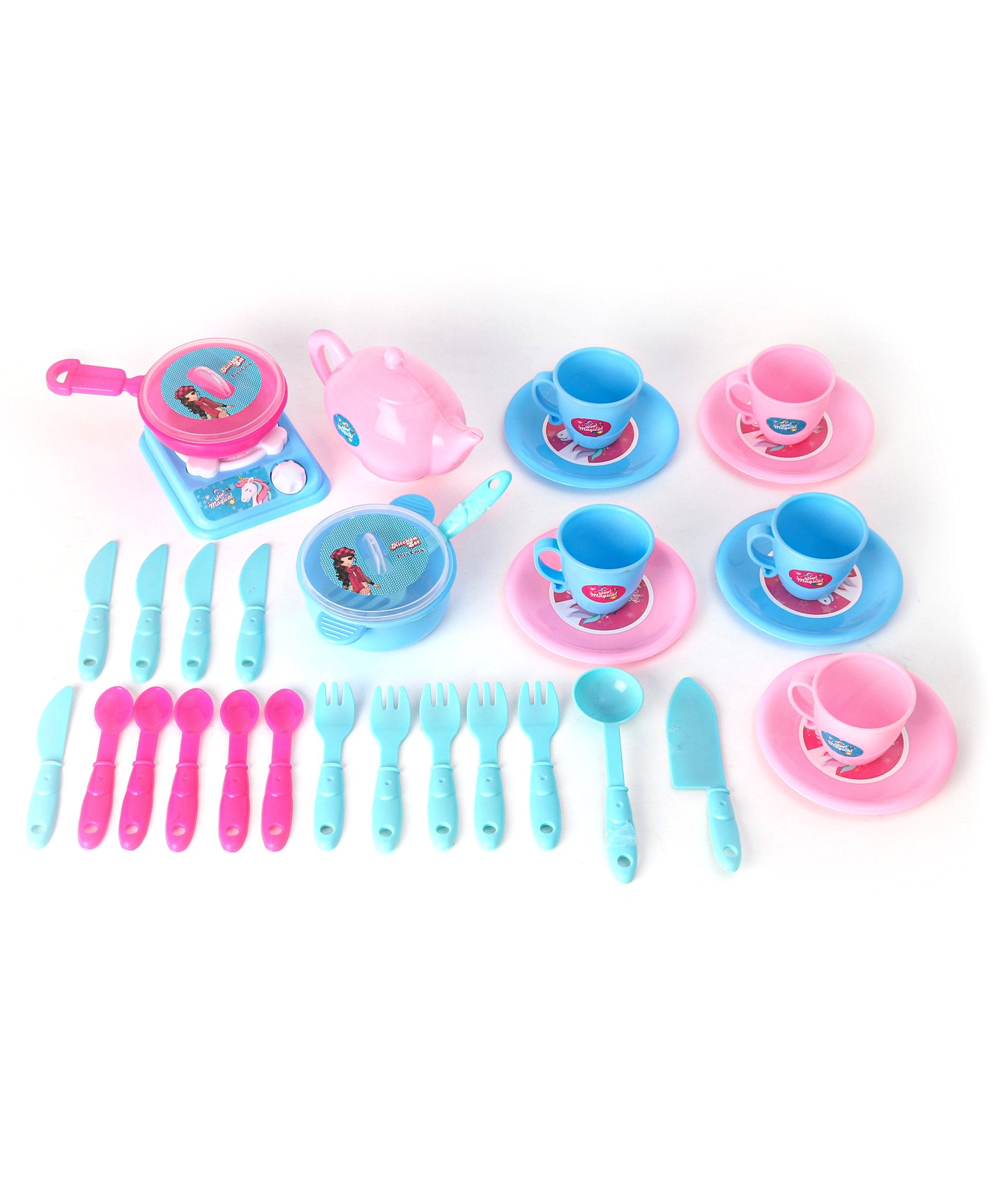 IToys Sweet Home Kitchen Set Cutlery Set With Unicorn Print Set of 33 Pieces - Blue & Pink-image-21