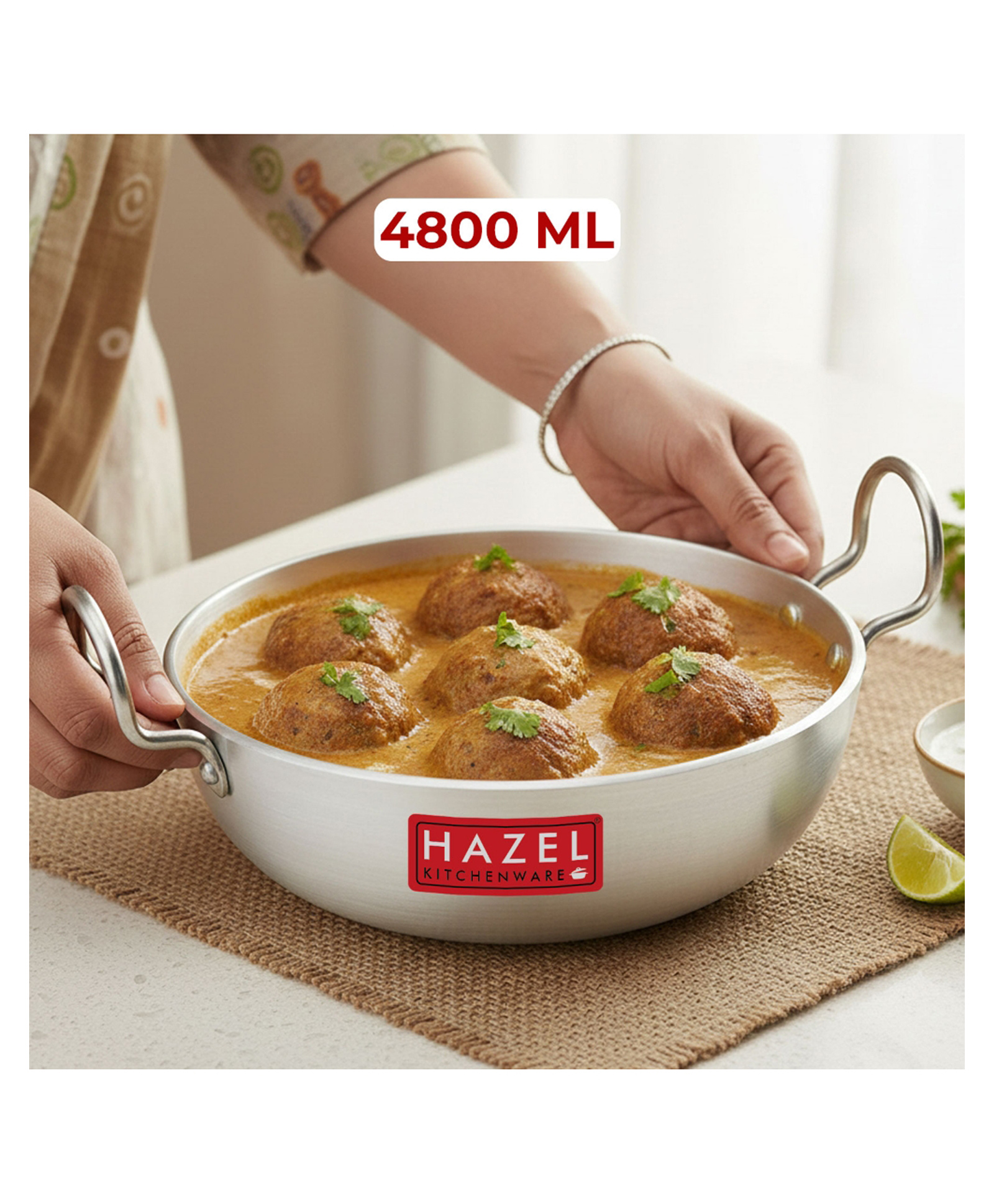 HAZEL Aluminium Induction Base Kadai With Handle 4800 ml - Silver-image-35