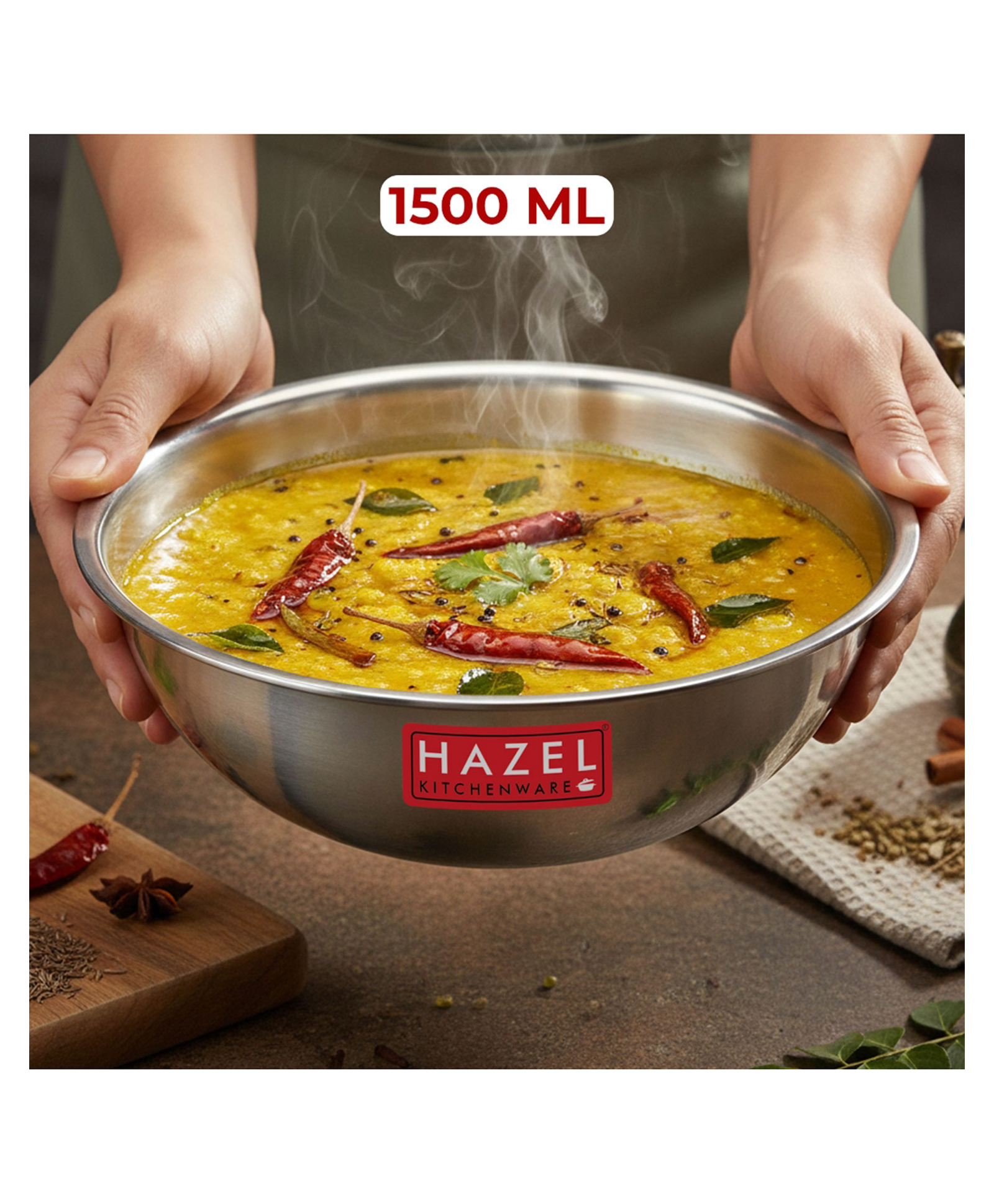 HAZEL Triply Stainless Steel Induction Bottom Tasra 20.5 cm Silver - 1500 ml-image-19