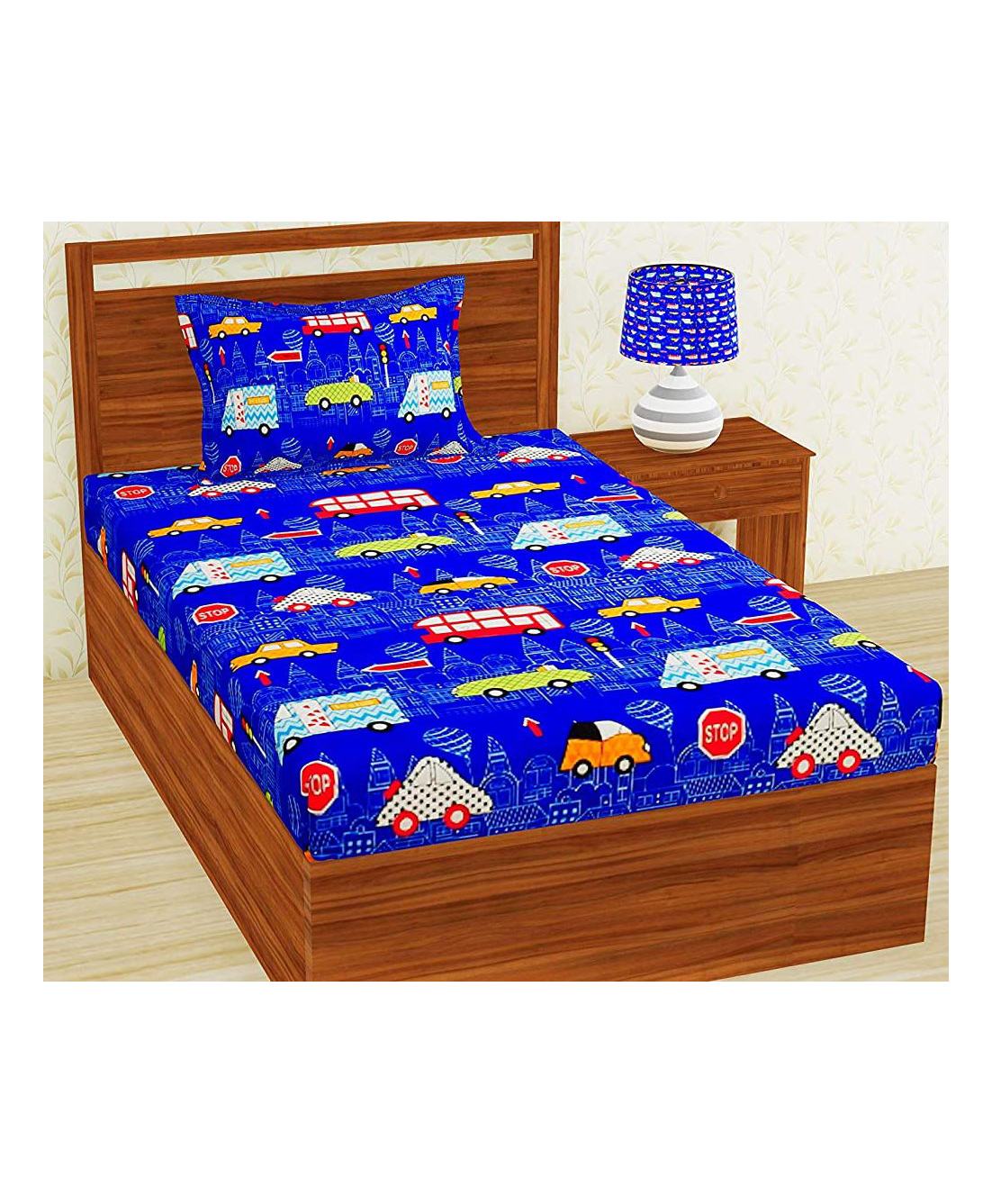 RRC Super Soft Brushed Microfiber Cotton Cartoon Print Single Bedsheet With 1 Pillow Cover  Blue-picture-24