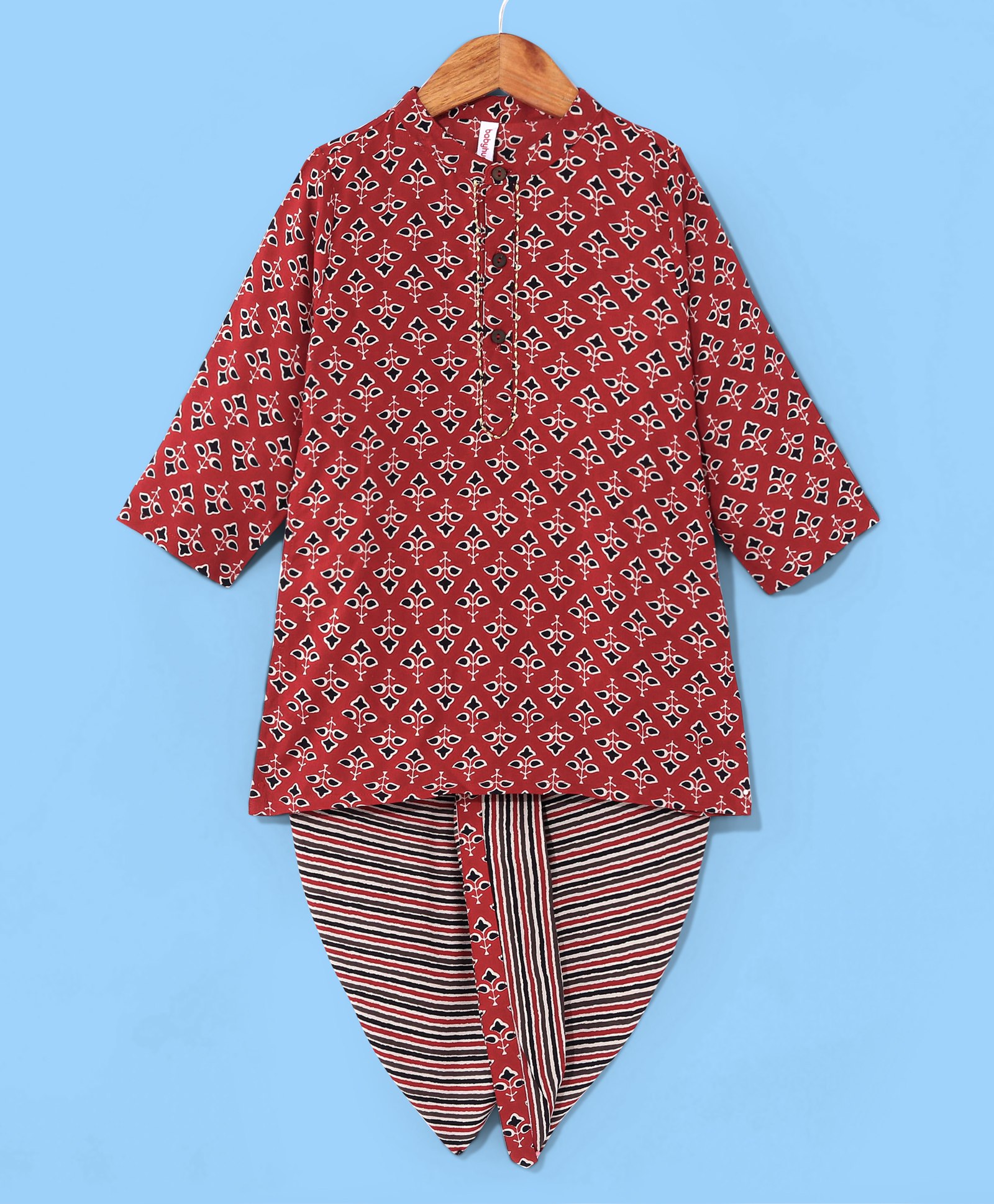 Babyhug Cotton Woven Full Sleeves Floral Printed Kurta & Dhoti Set - Maroon-image-17