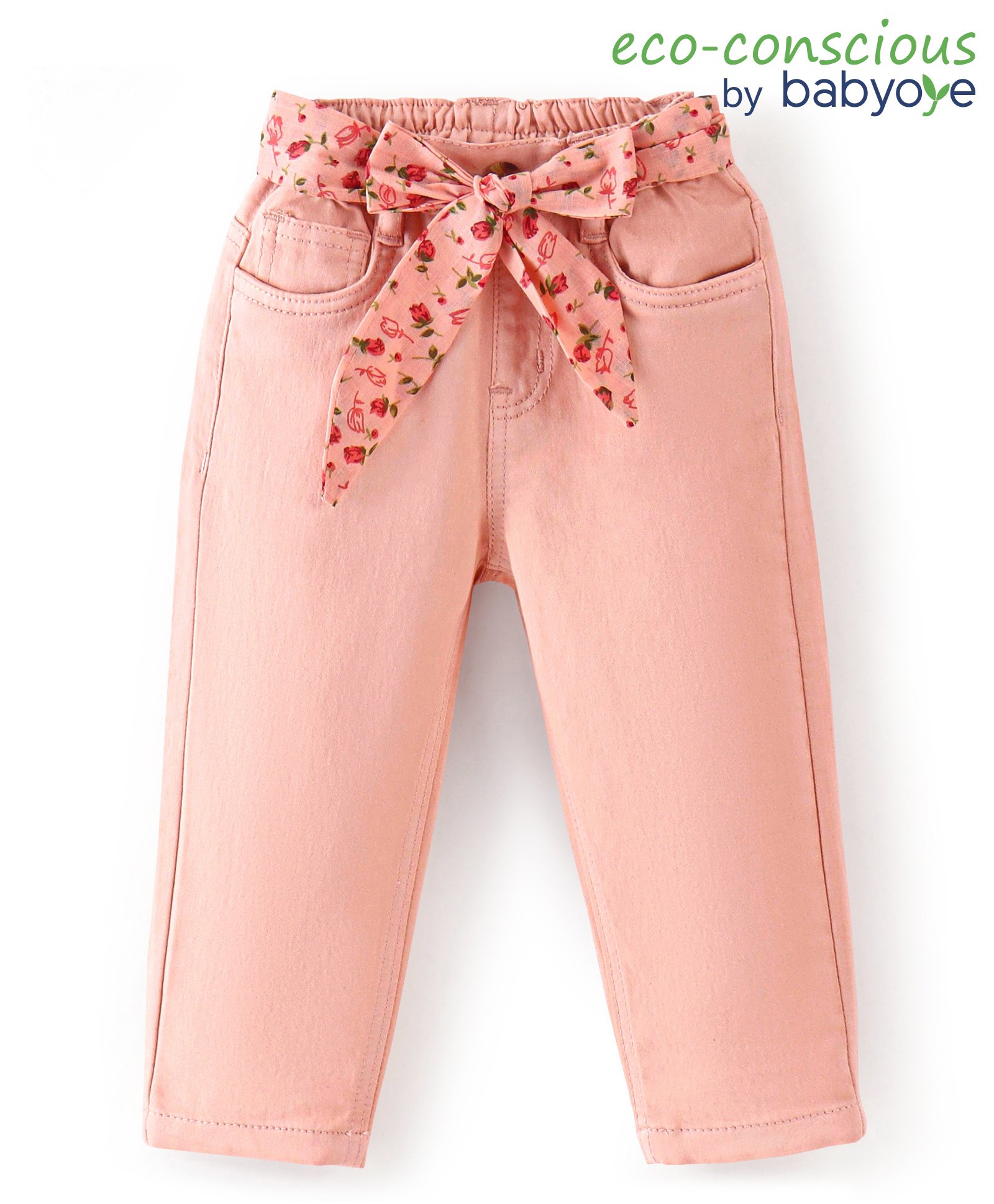 Babyoye Full Length Jeans with Bow Applique - Pink-picture-26
