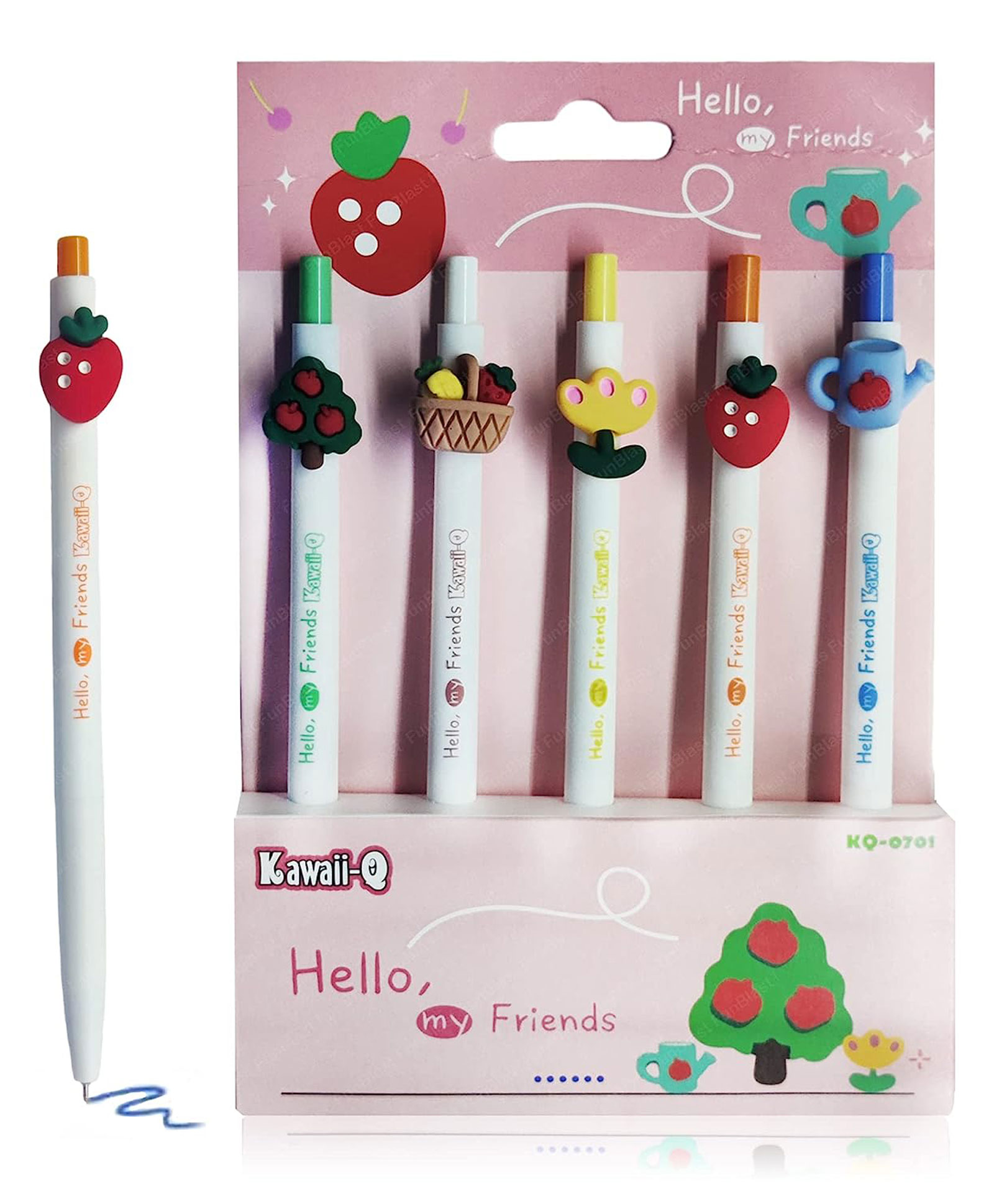 FunBlast Cartoon Design Gel Pen for Writing Fruit - 5 Pens-picture-12