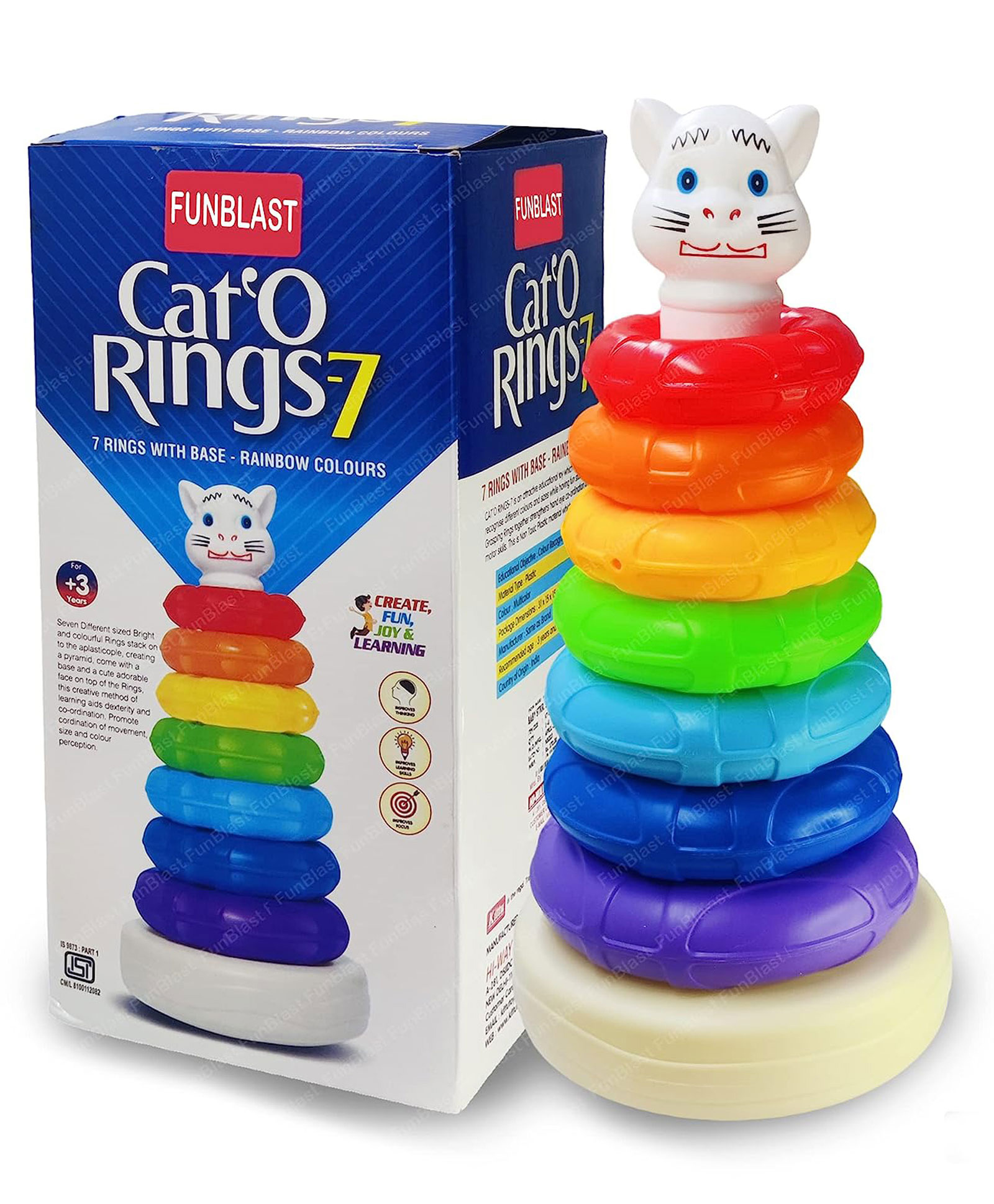 FunBlast Rainbow Stacking Rings Tower Toys - 7 Colors Rings with Base-image-33