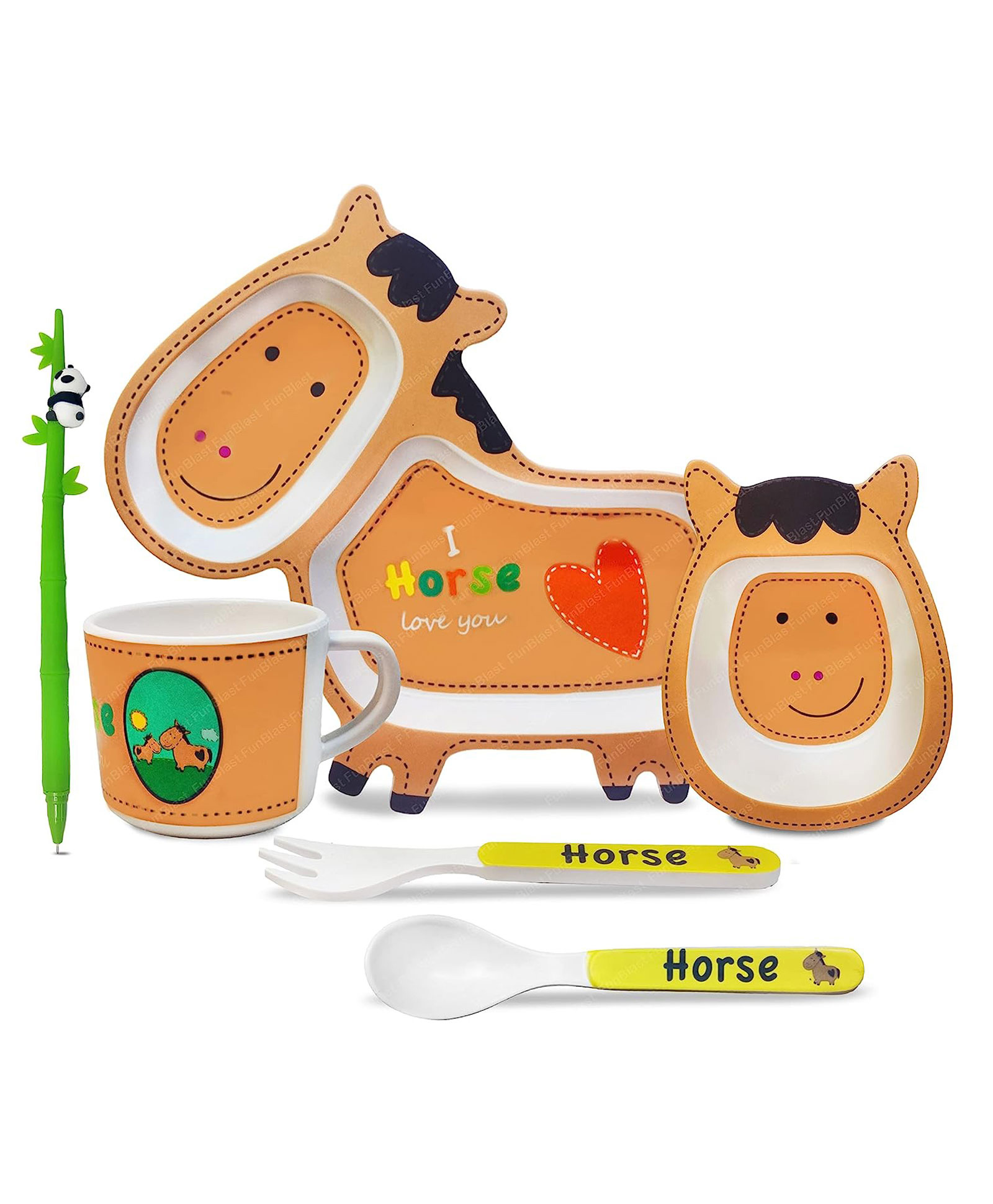 FunBlast Horse Design Bamboo Fibre Feeding Tableware Set - Orange-image-43