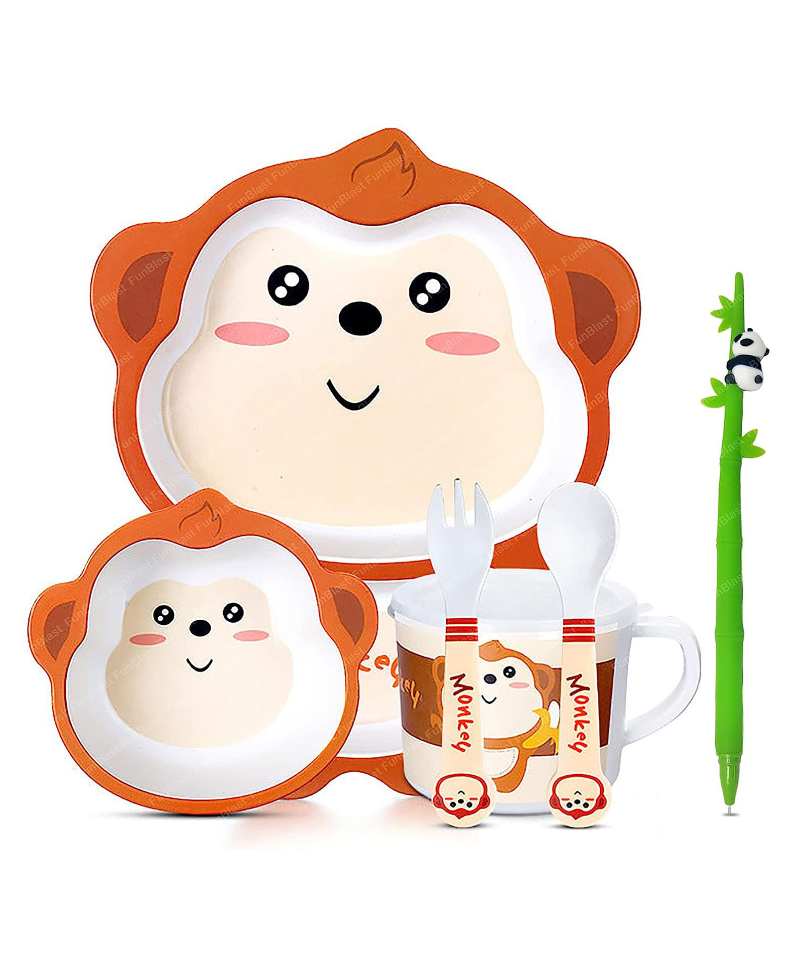 FunBlast Monkey Design Bamboo Fibre Feeding Tableware Set for Kids-image-49