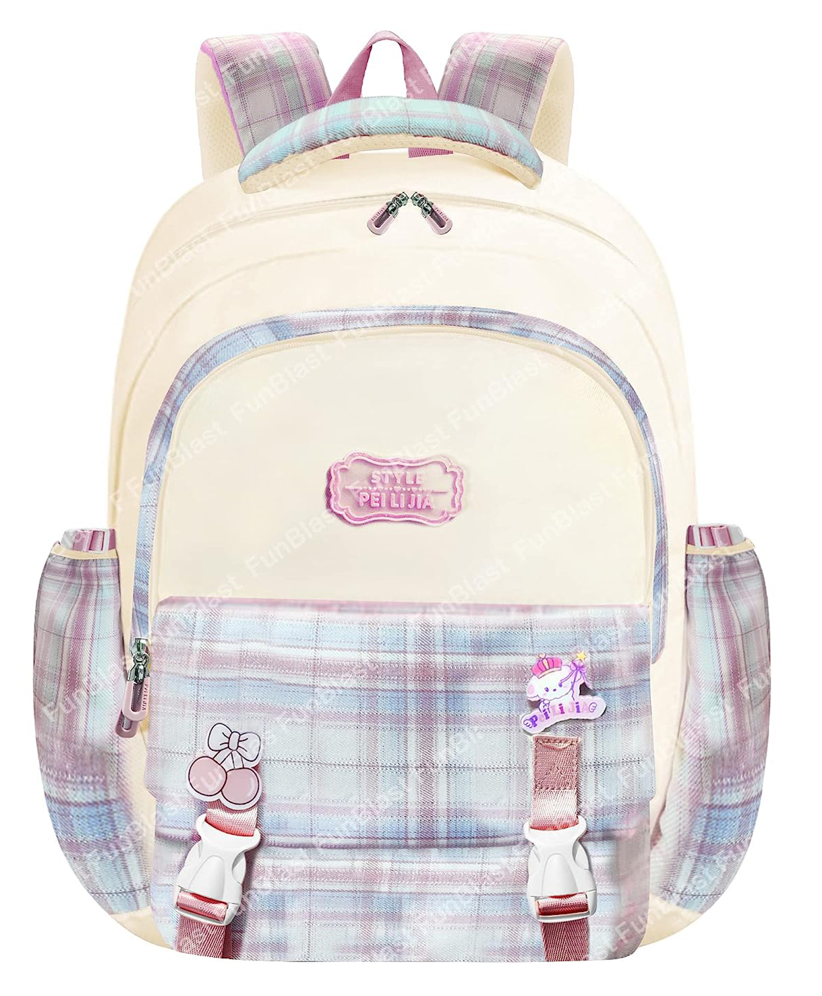 FunBlast Casual Backpack Checked Design Beige -    18 Inches-image-30