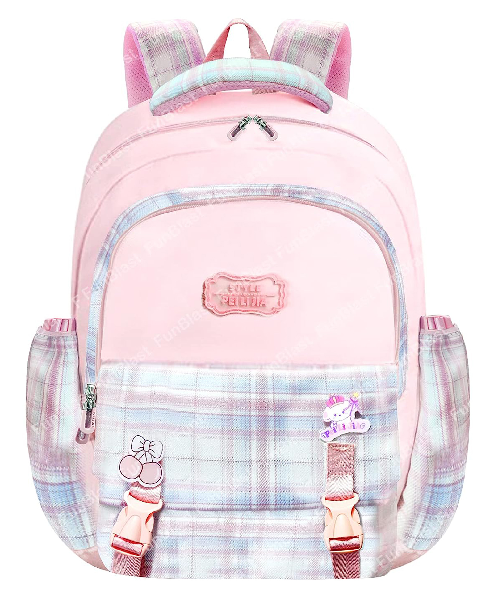 Fun Blast Casual Bag Checked Print Pink - 18 Inches-image-37