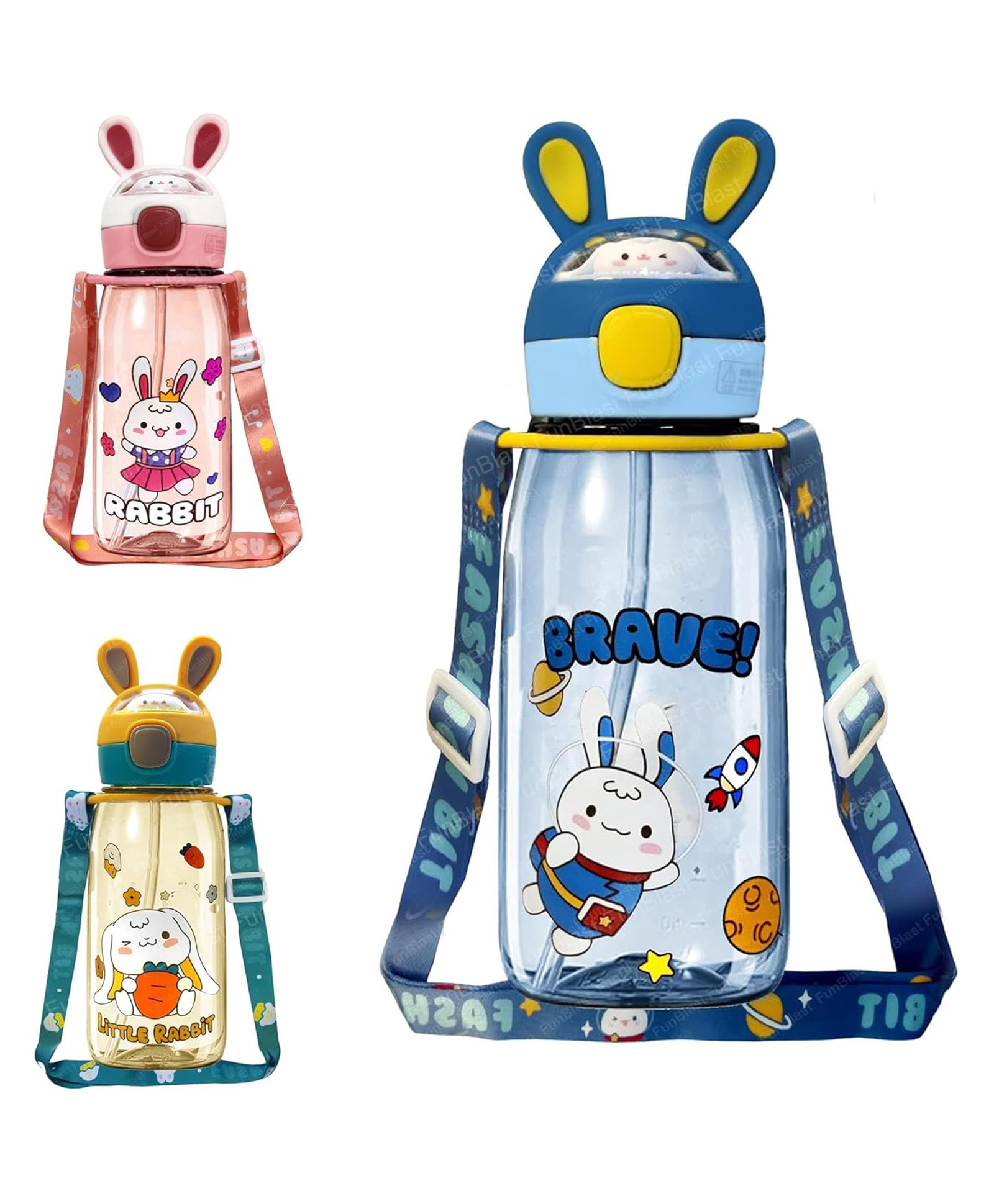 FunBlast Cute Bunny Theme School Water Bottle with Sipper - 1 Pc Random Color-image-29