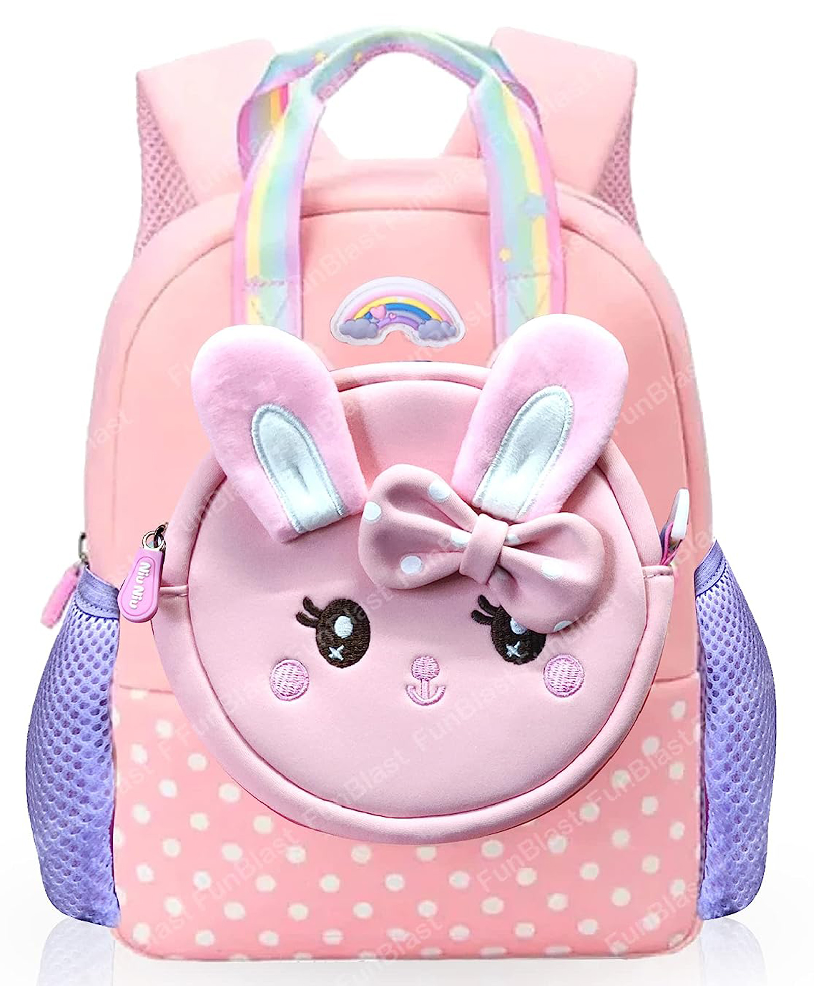 FunBlast Cute Bunny Shoulder Backpack Pink - Height 11.8 Inches-image-36
