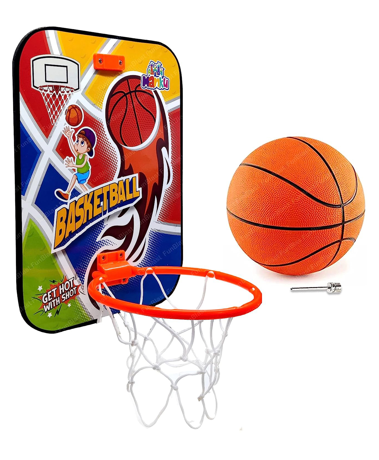 FunBlast Wall Mount Adjustable Basket Ball Kit for Kids - Multicolor-image-6