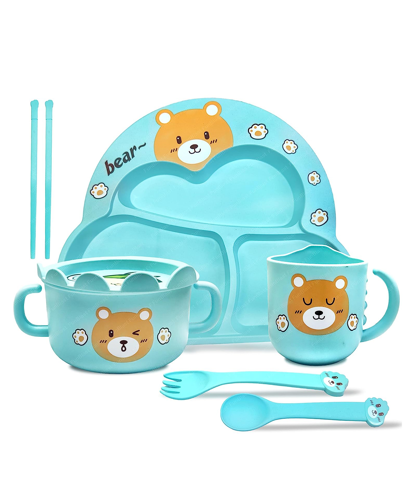 FunBlast Cartoon Design Bamboo Fibre Dinnerware Set for Kids  Blue-image-47