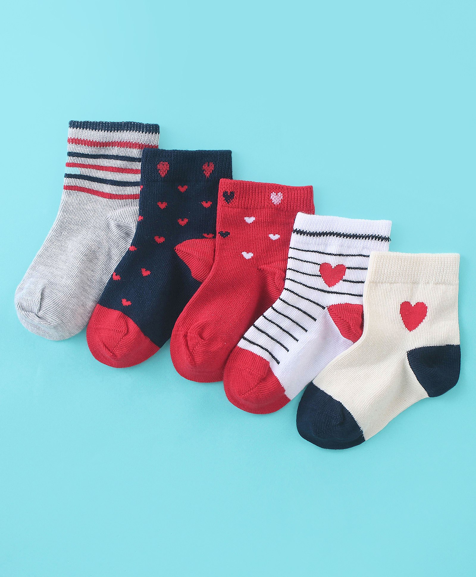 Mustang Cotton Ankle Length Heart Design Socks Pack of 5 - Multicolour-image-49