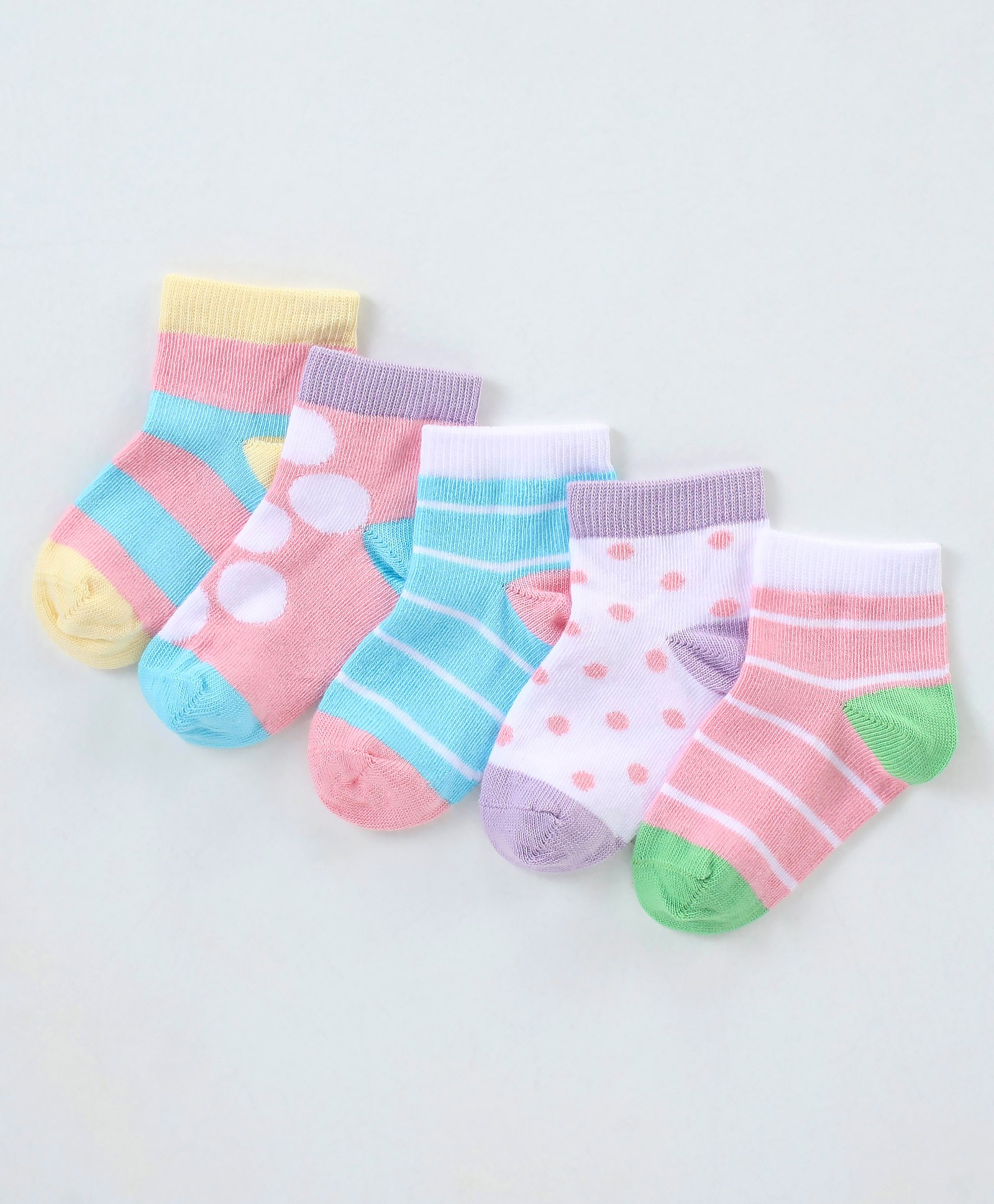 Mustang Cotton Ankle Length Polka Dots & Striped Design Socks Pack of 5 - Multicolour-image-17