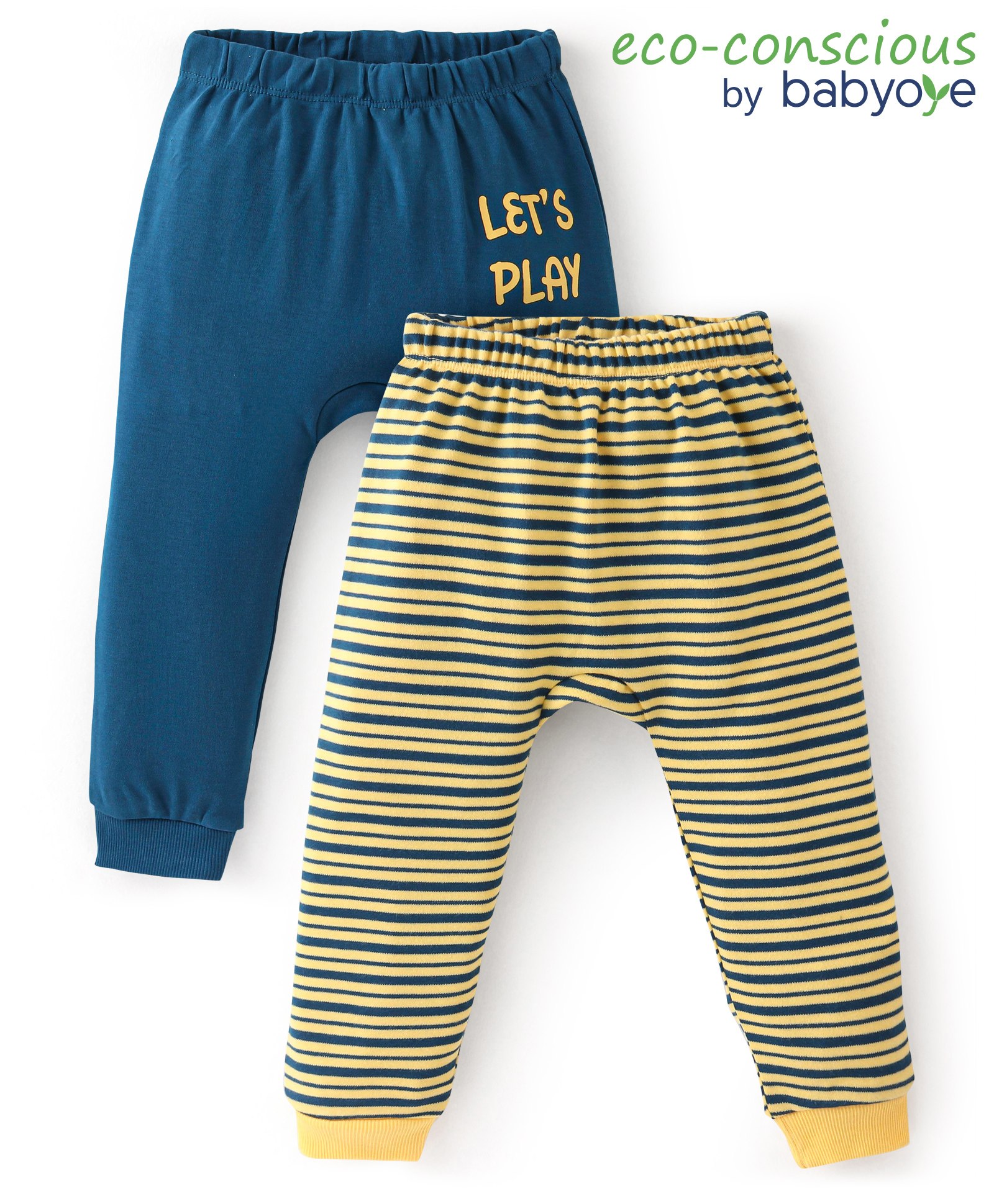 Babyoye 100% Cotton Full Length Striped Diaper Pants Pack of 2 - Blue & Yellow-picture-24