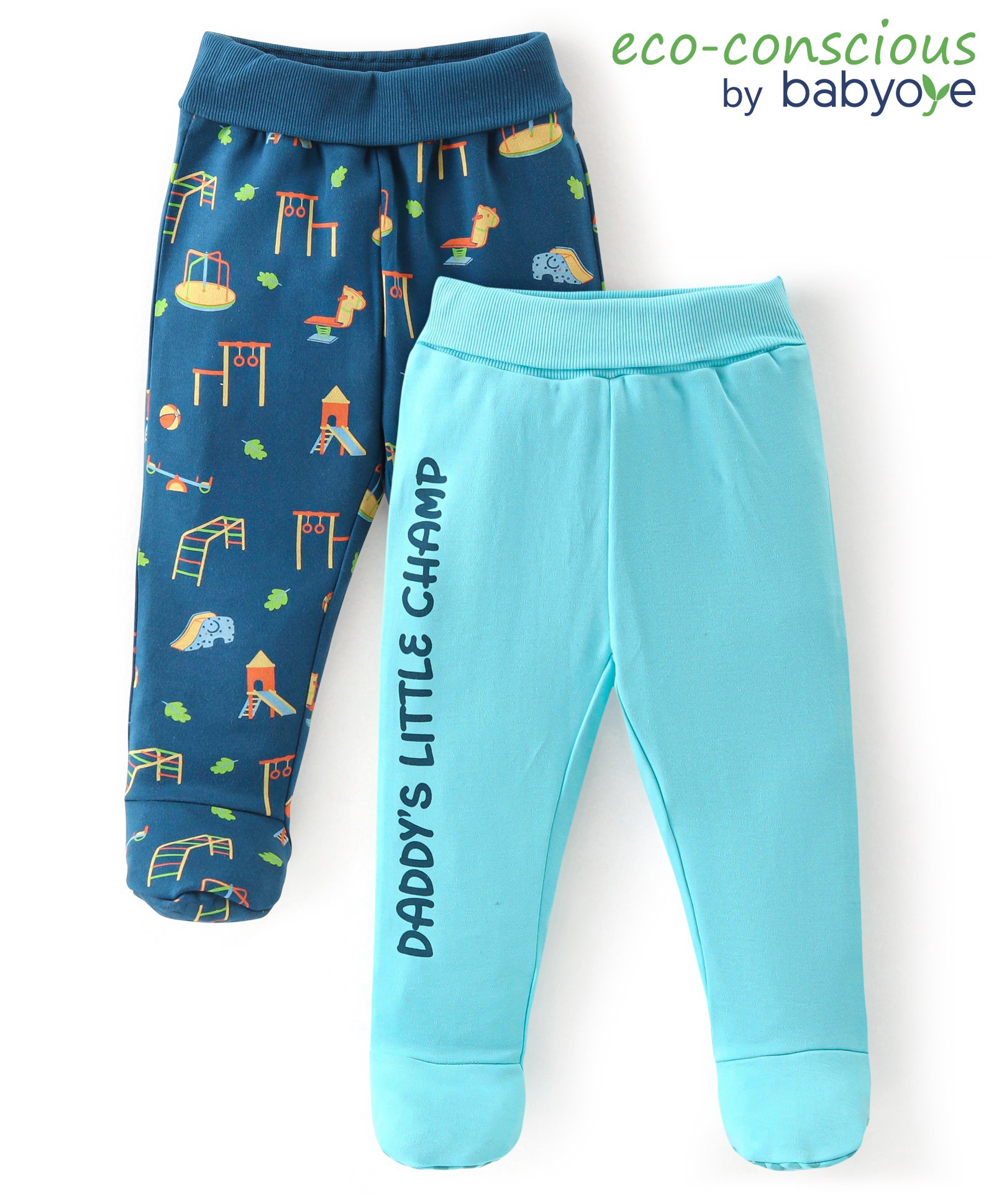 Babyoye 100% Cotton Interlock Knit Footed Diaper Legging Playground Print Pack Of 2 - Blue-image-9