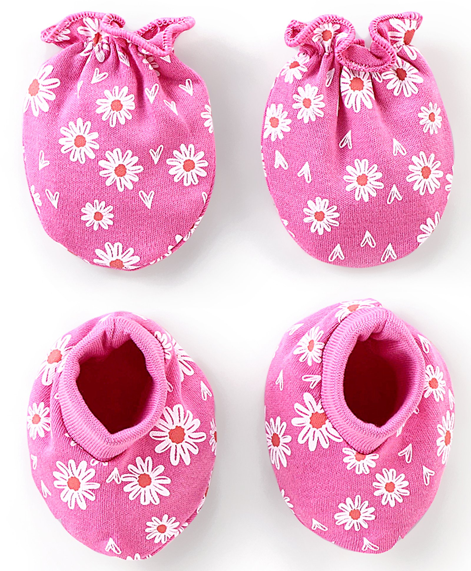 Babyhug 100% Cotton Mittens & Booties Floral Print - Pink-image-2