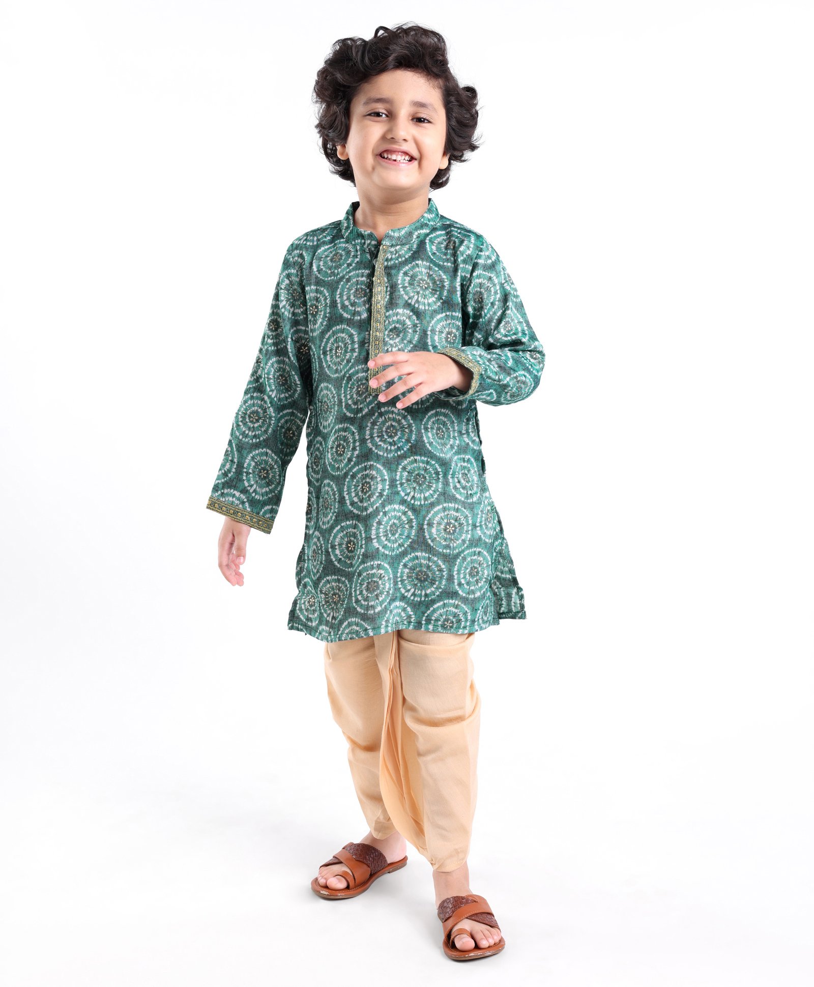 Babyhug 100% Cotton Knit Full Sleeves Printed Kurta & Dhoti Set -  Teal Blue-image-47