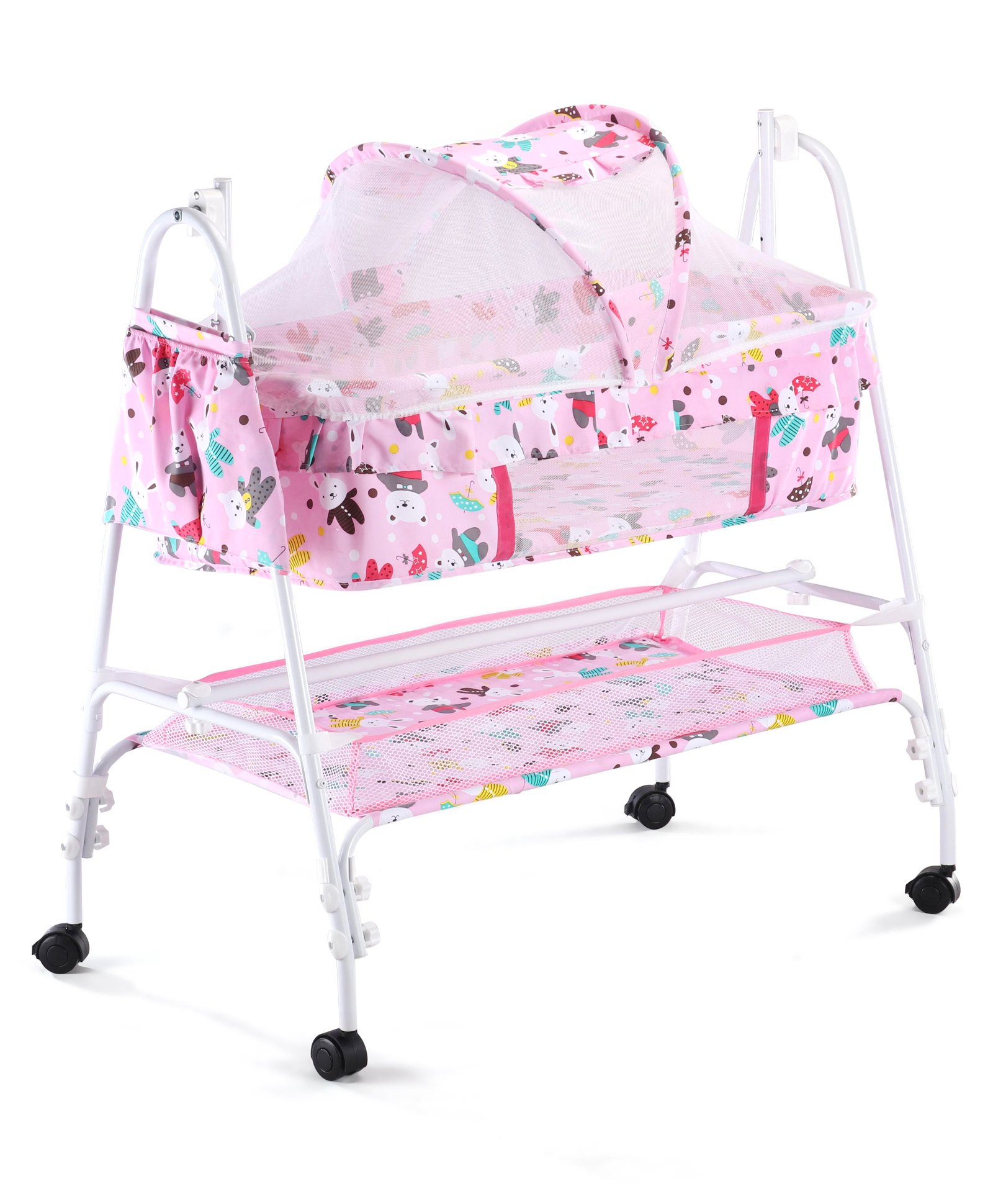 Babyhug Cozy Cloud Baby Cradle with Mosquito Net & Storage Basket - Pink-image-27