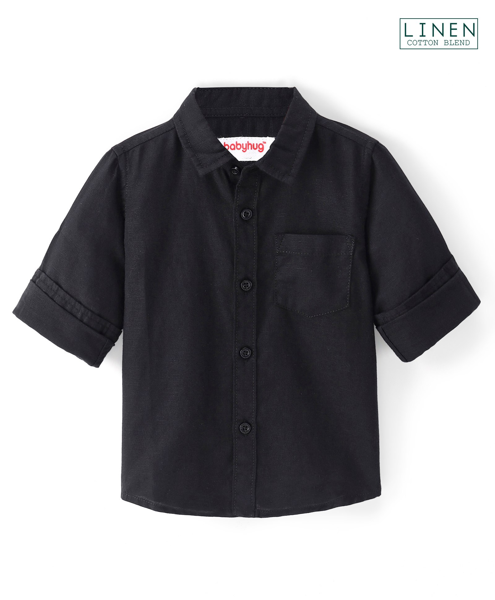 Babyhug Linen Full Sleeves Solid Shirt - Black-image-24