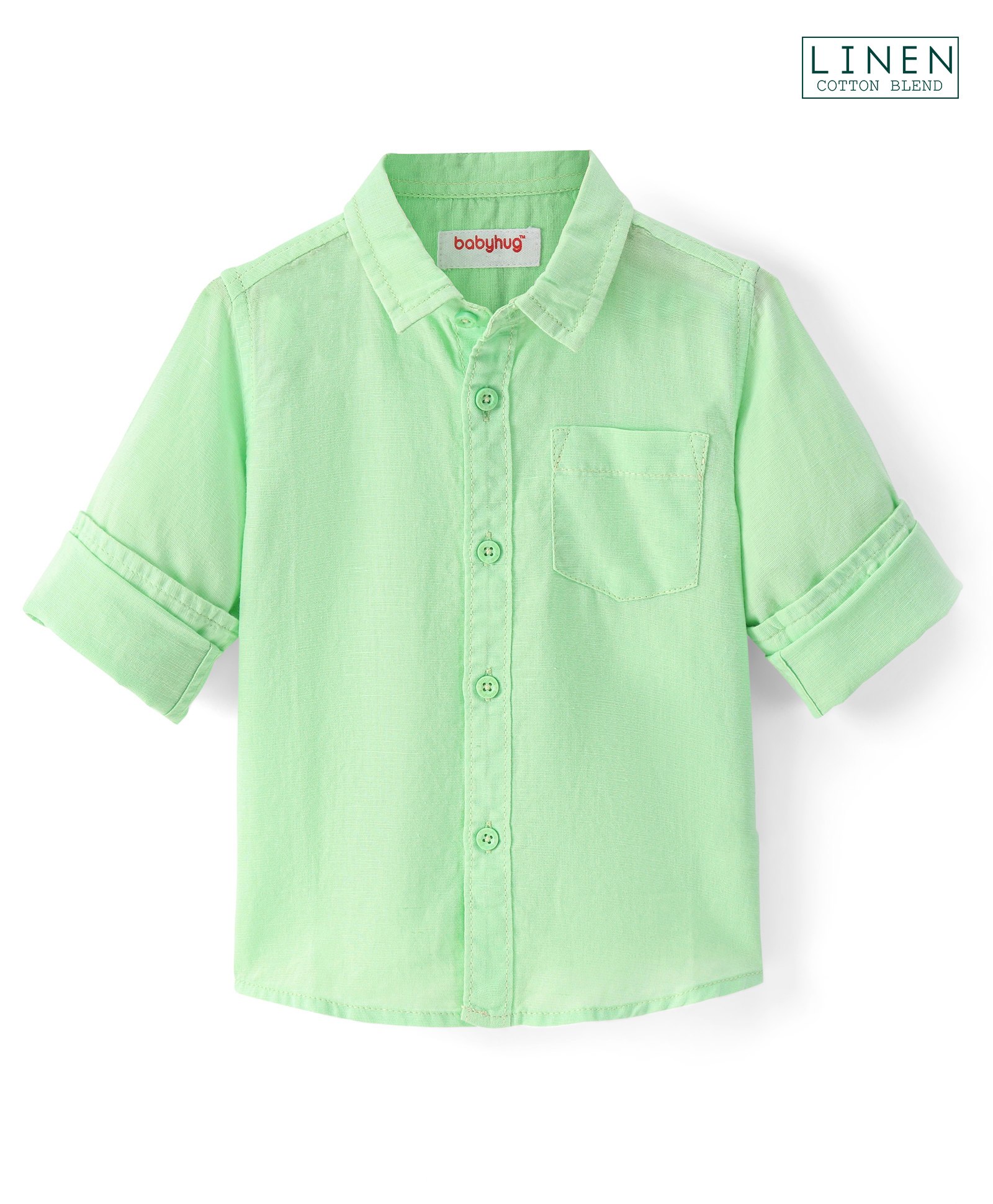 Babyhug Cotton Linen Woven Full Sleeves Solid Color Shirt - Green-picture-11