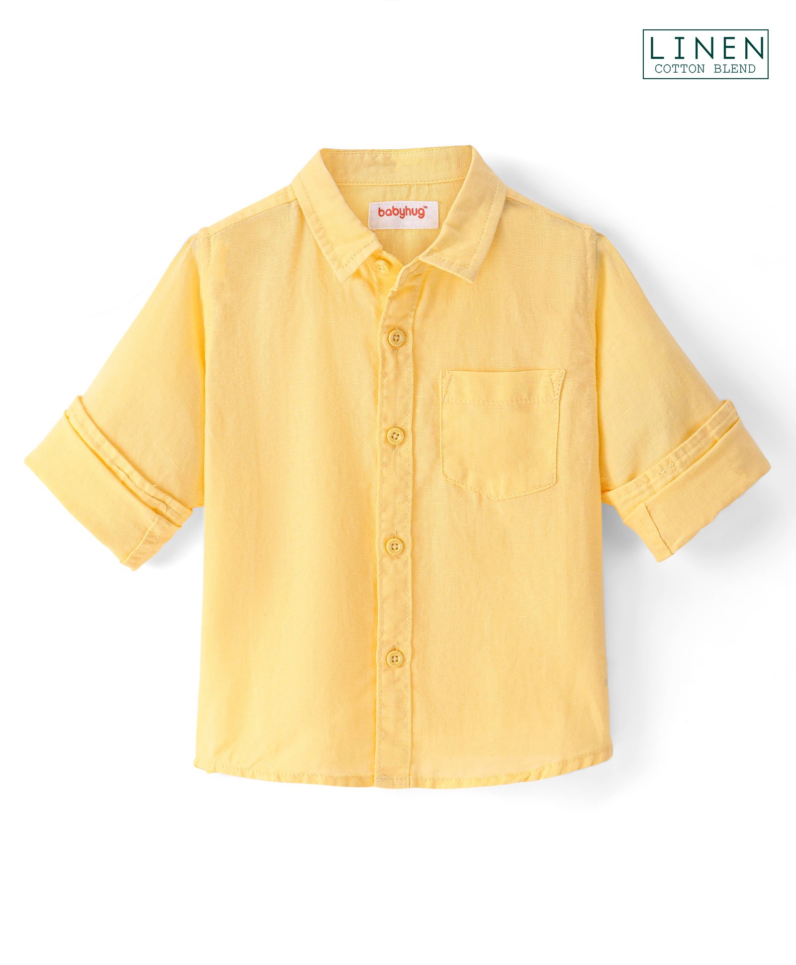 Babyhug Cotton Linen Woven Full Sleeves Solid Color Shirt - Yellow-picture-12