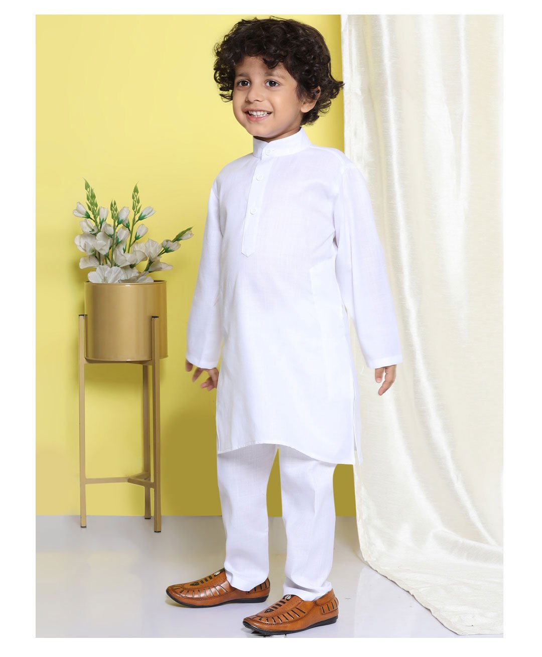 AJ Dezines  Full Sleeves Solid Kurta Pyjama Set - White-picture-33