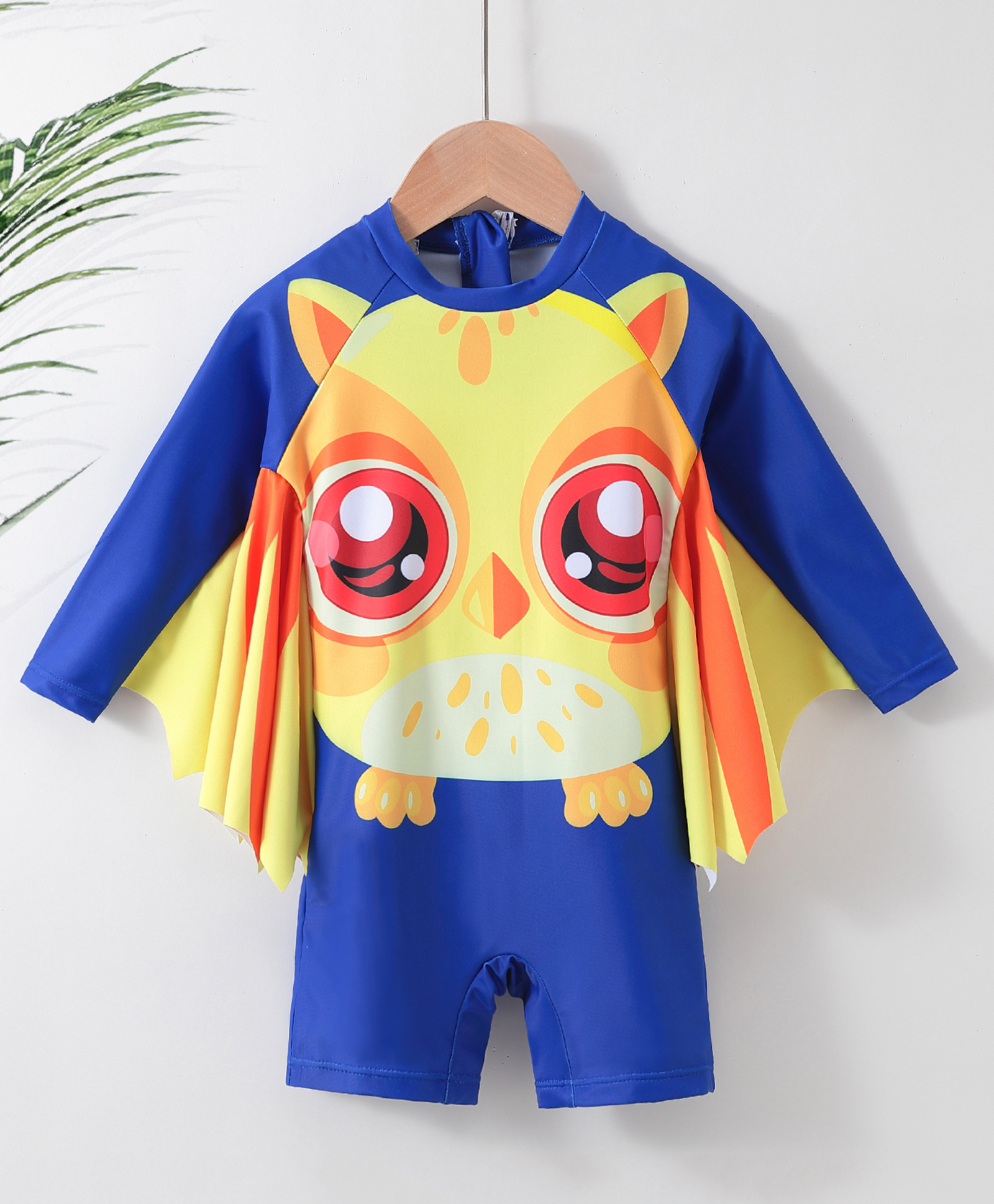 Kookie Kids Half Sleeves Legged Swimsuit With Owl Print - Yellow & Blue-picture-24