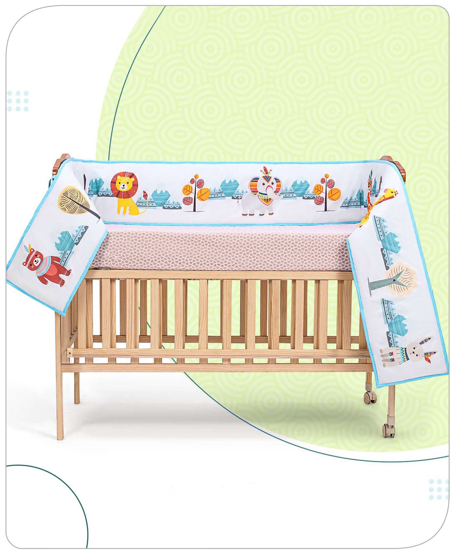 Babyhug 100% Cotton Digital Printed Cot Bumper Tribal Animal Theme - Blue-image-22