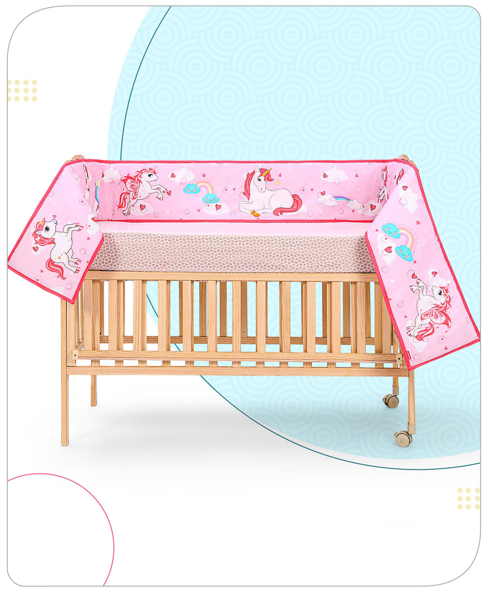 Babyhug 100% Cotton Digital Printed Cot Bumper Unicorn Theme -Pink-image-20