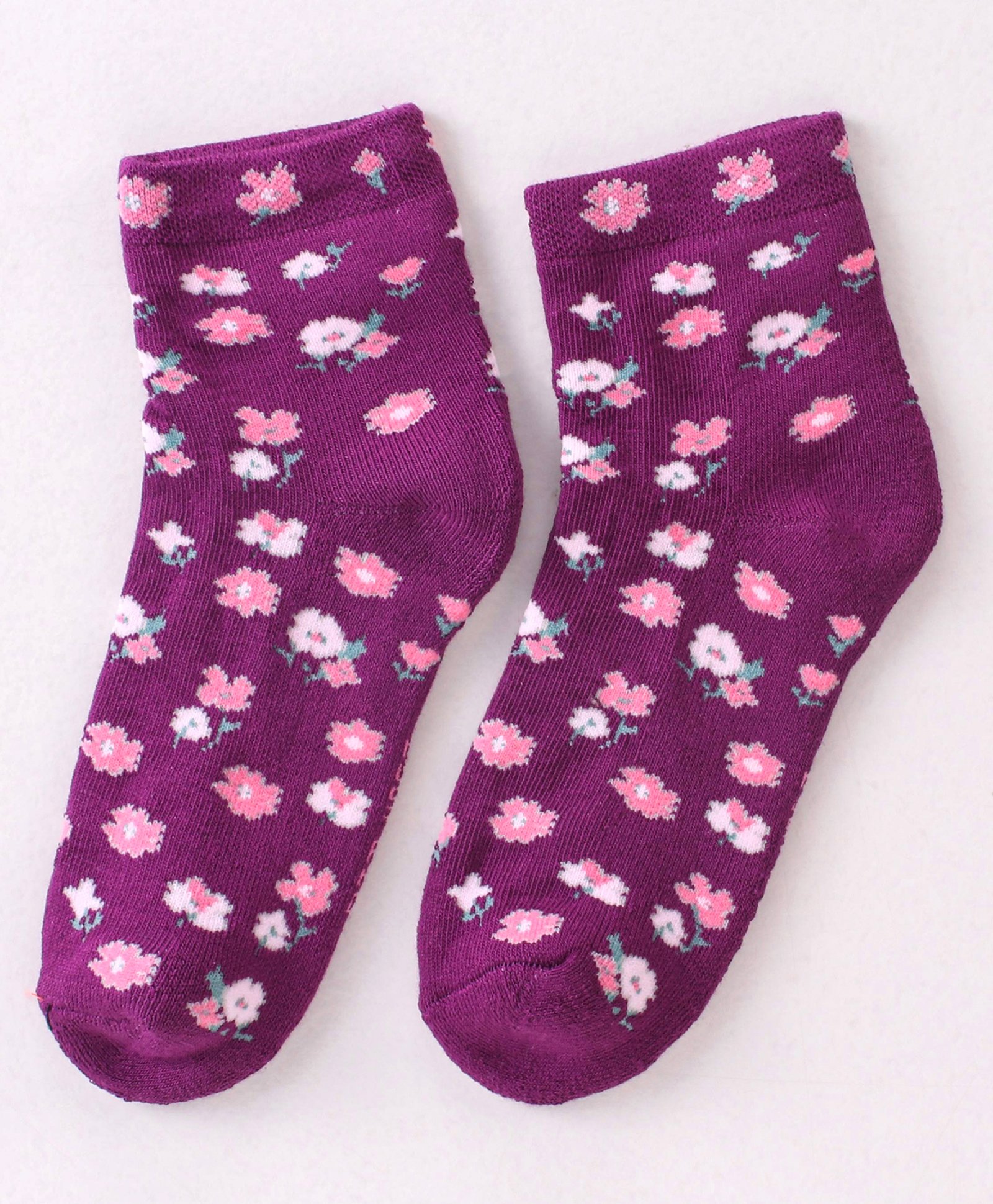 Mustang Cotton Ankle Length Socks With Floral Print - Purple-picture-28