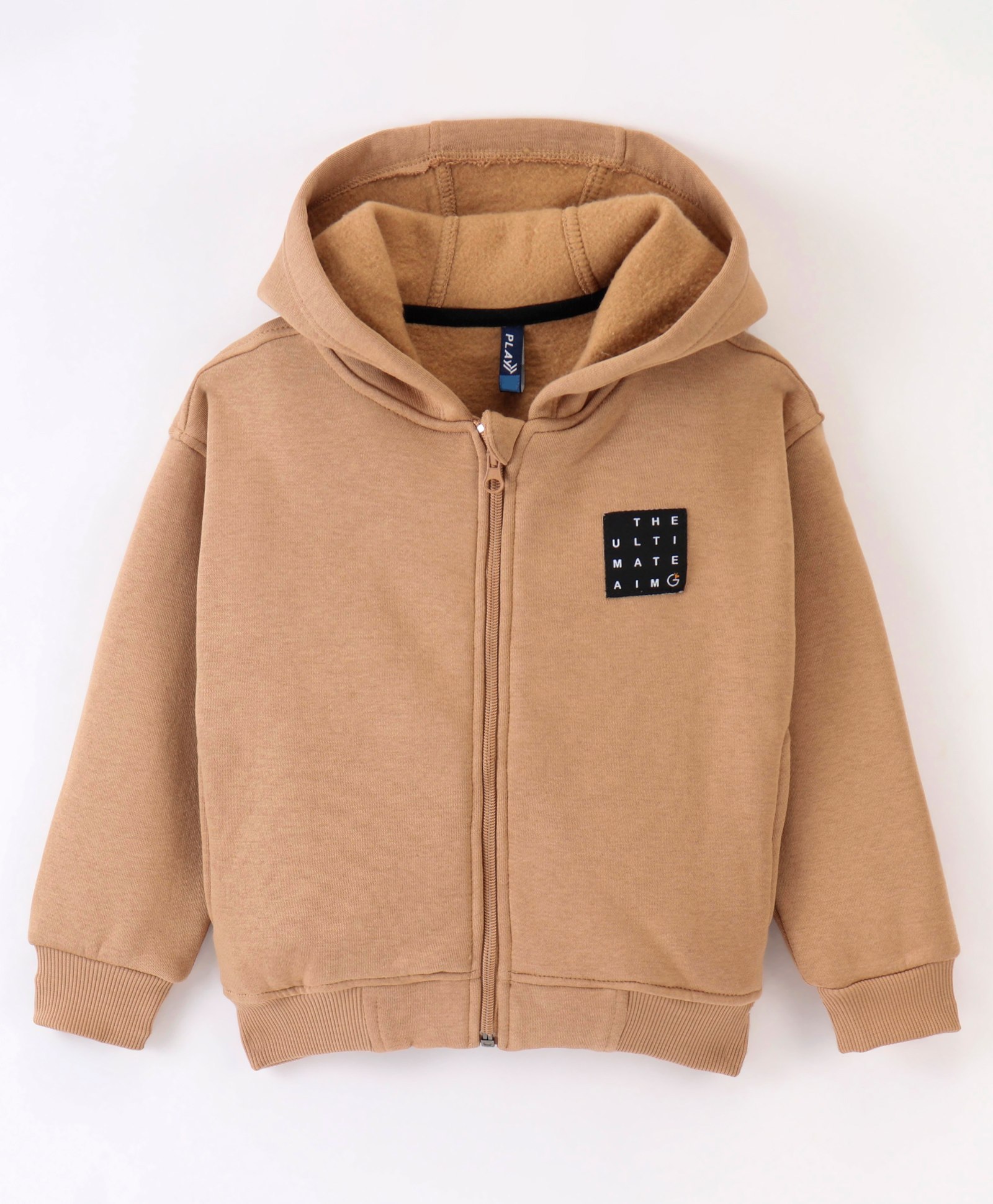 Little Kangaroos Fleece Full Sleeves Hooded Jacket Solid Colour -  Beige-image-38