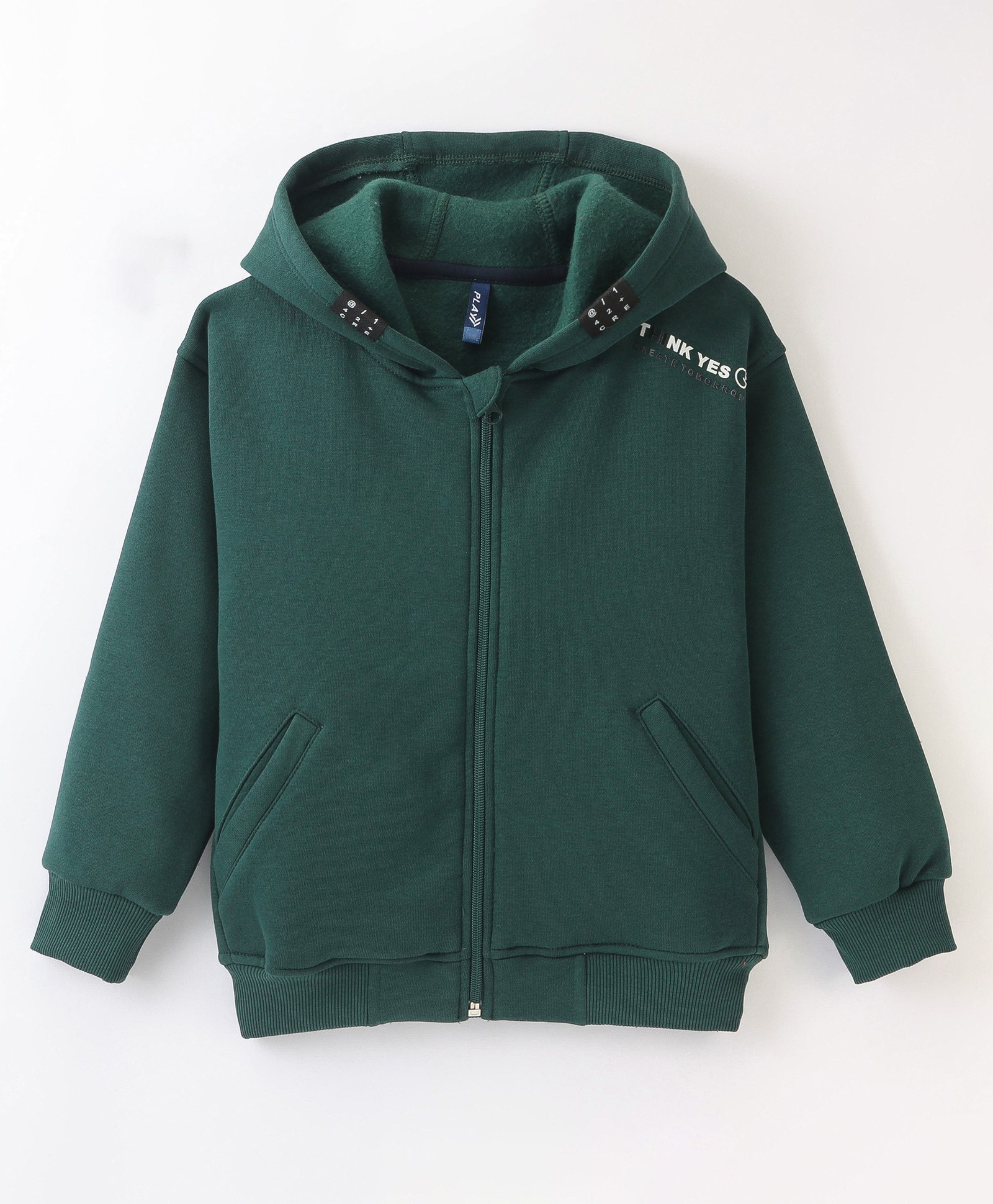 Little Kangaroos Full Sleeves Solid Fleece Hooded Sweat Jacket with Pockets - Green-picture-11