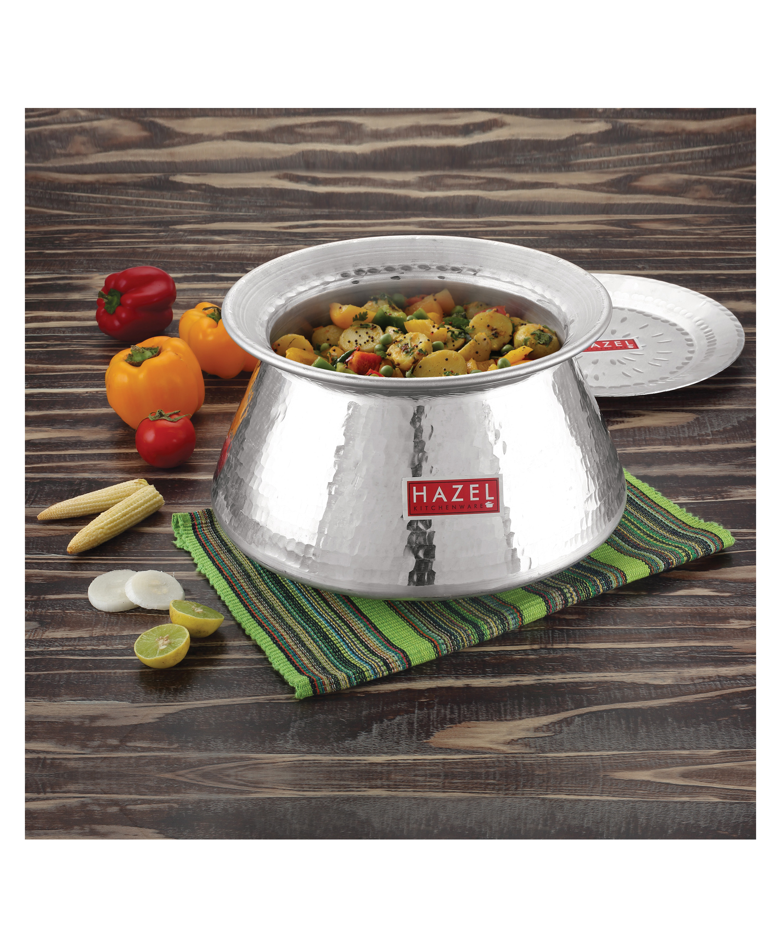 HAZEL Aluminium Hammered Finish Handi With Lid Biryani Rice Cooking Pot Degri Tope Patila Vessel Silver - 5000 ml-image-8