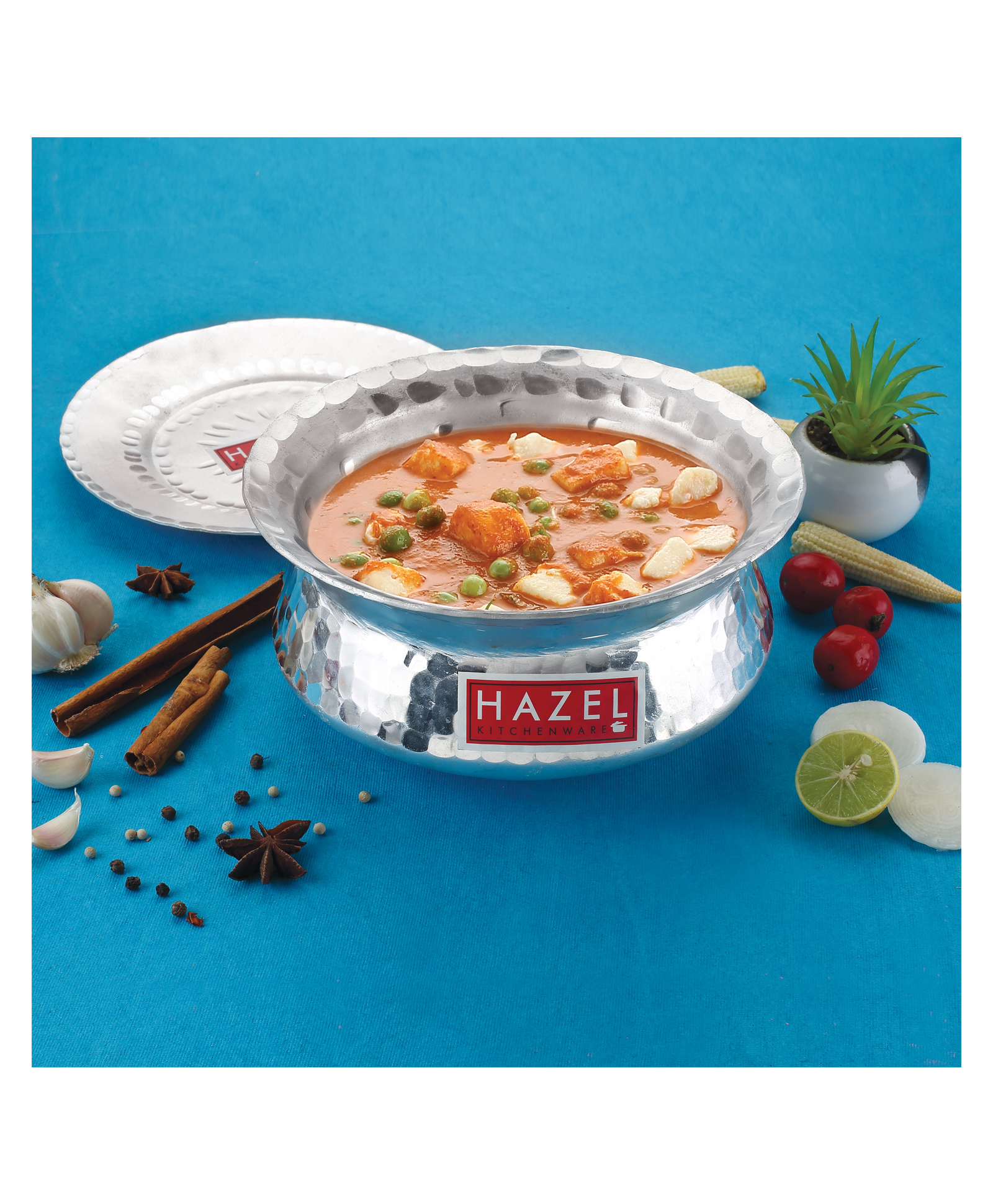 HAZEL Aluminium Hammered Finish Handi With Lid Biryani Rice Cooking Pot Dhari Patiya Tope Patila Vessel Silver - 1000 ml-image-7