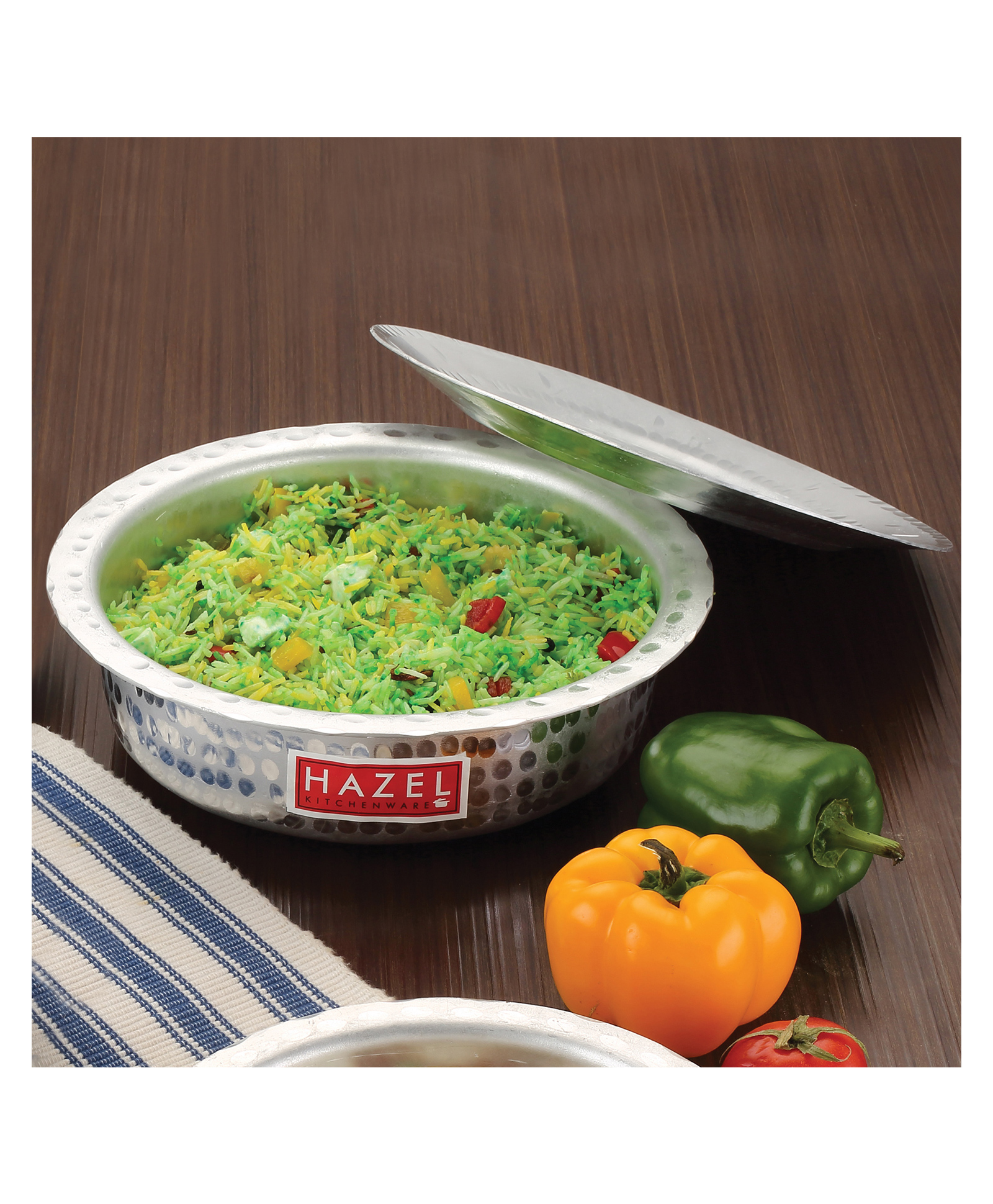 HAZEL Aluminium Langdi Patila Pot With Lid Hammered Finish Round Bottom Boiling Tope Vessels Bhagona Dekchi, 23 cm Silver - 1700 ML-picture-11