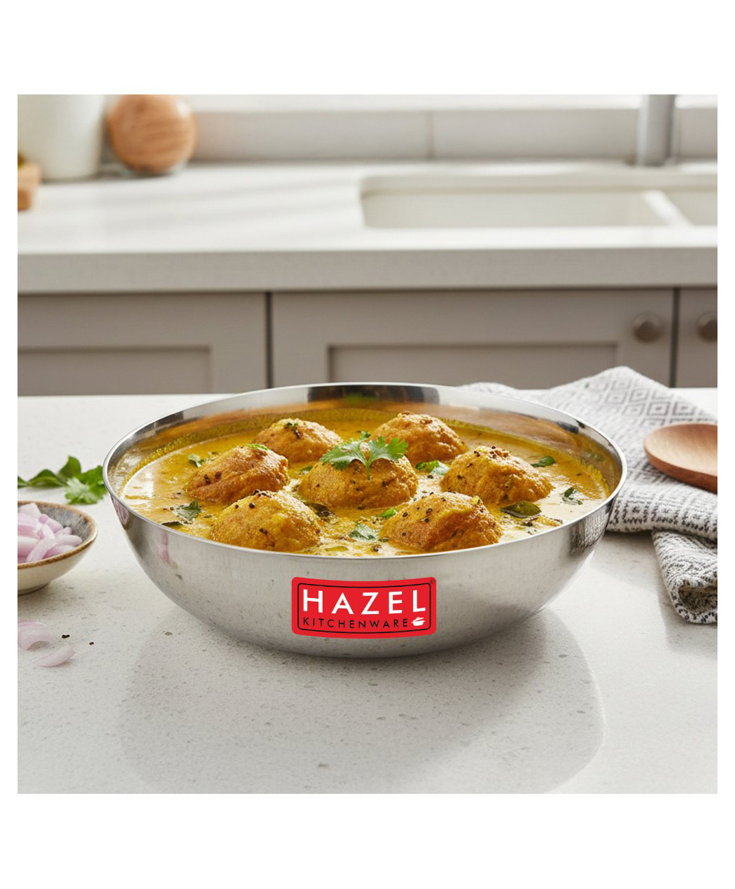 HAZEL Stainless Steel Hammered Tone Kadai Tasra - Silver-image-24