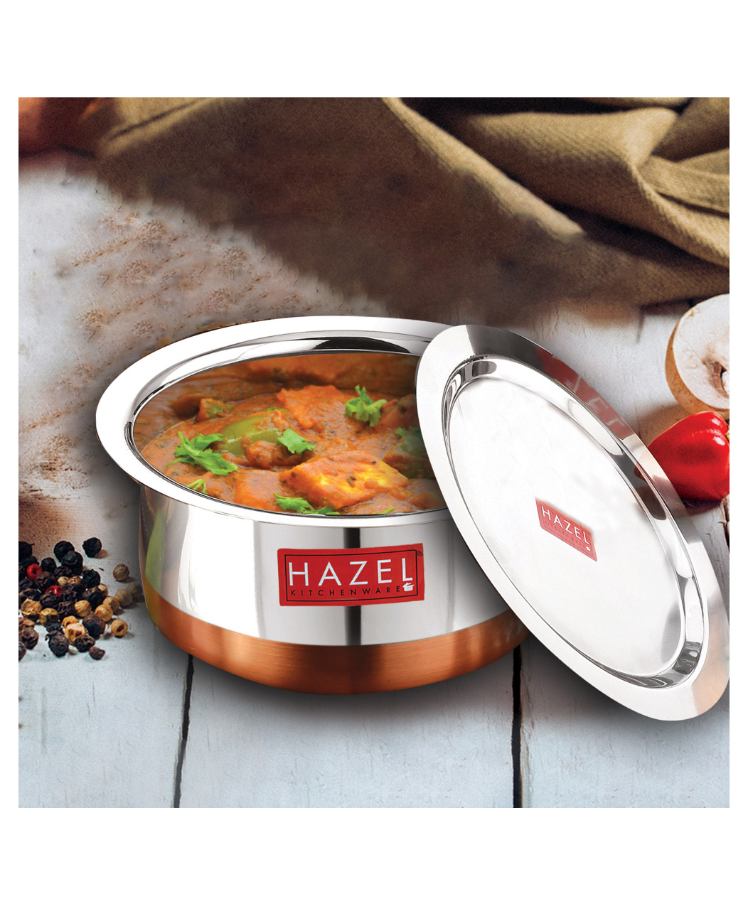 HAZEL Steel Copper Bottom Tope with Lid Copper Bottom Vessels For Cooking Copper Bottom Cooking Utensils Stainless Steel Tope Patila Silver - 1900 ML-image-25
