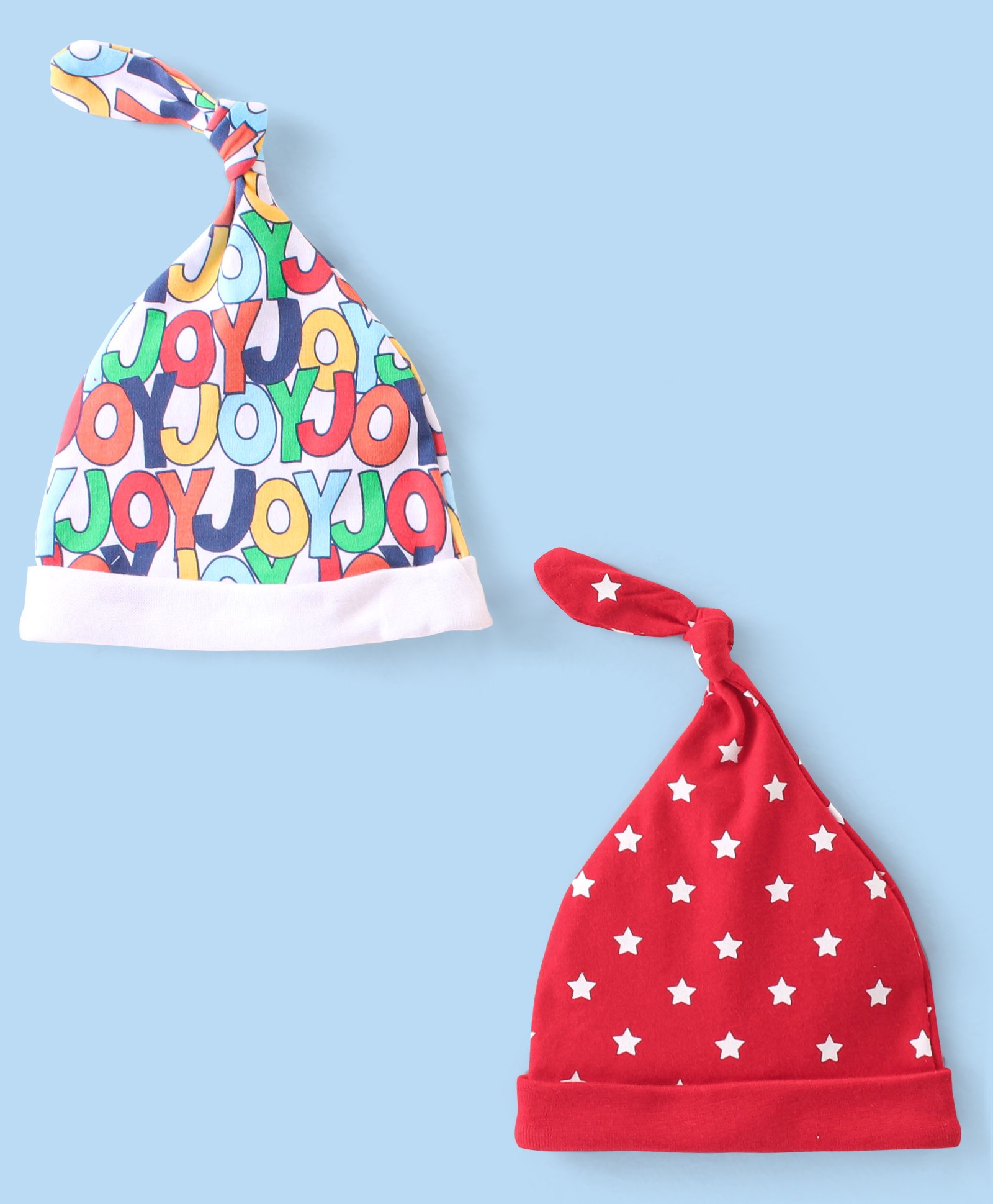Babyhug 100% Cotton Knit Cap with Knot & Polka Dot Design Pack of 2 - Red-picture-19