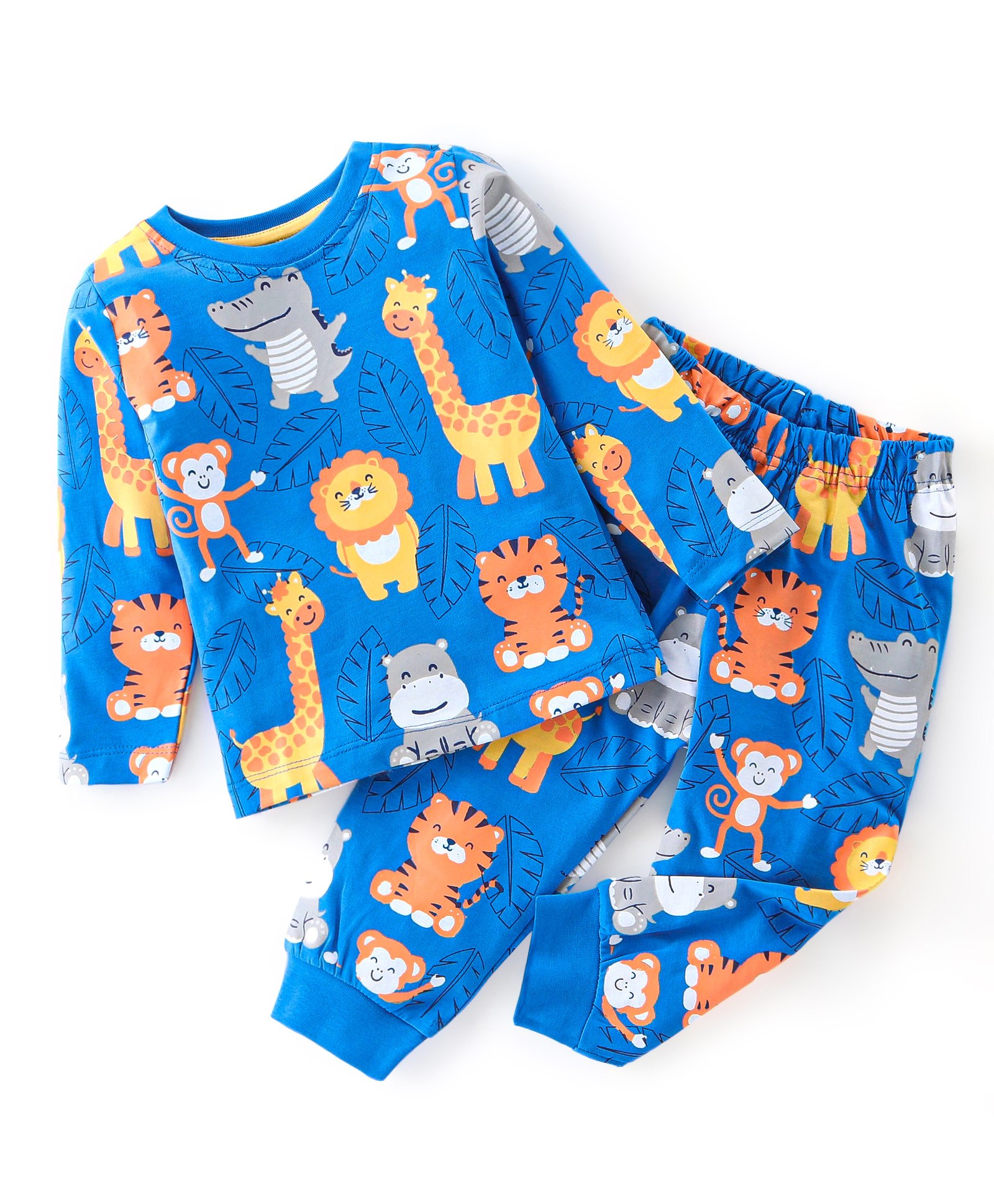Babyhug Cotton Knit Full Sleeves Night Suit With Animals Print - Blue-image-16