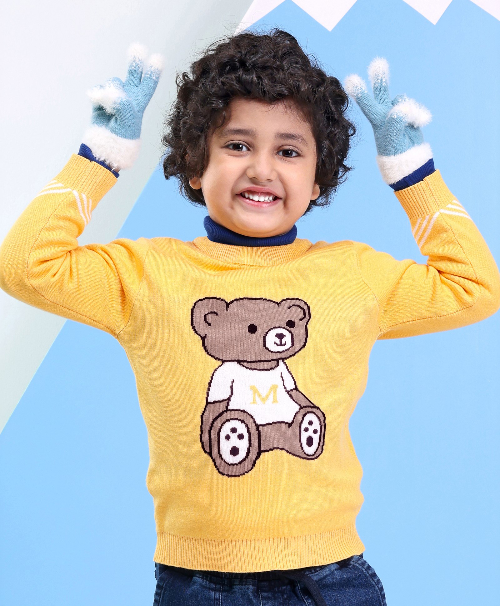 Kookie Kids Full Sleeves Sweater with Teddy Design - Yellow-image-34
