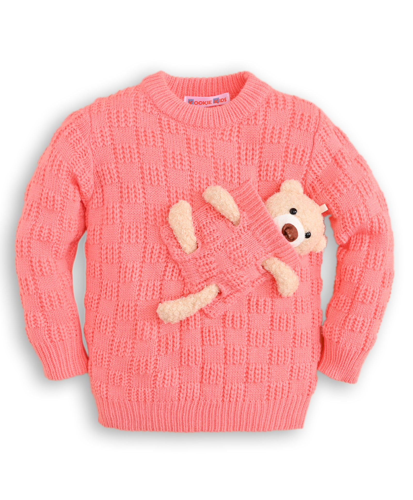 Kookie Kids Full Sleeves Teddy Design Sweater - Peach-image-28